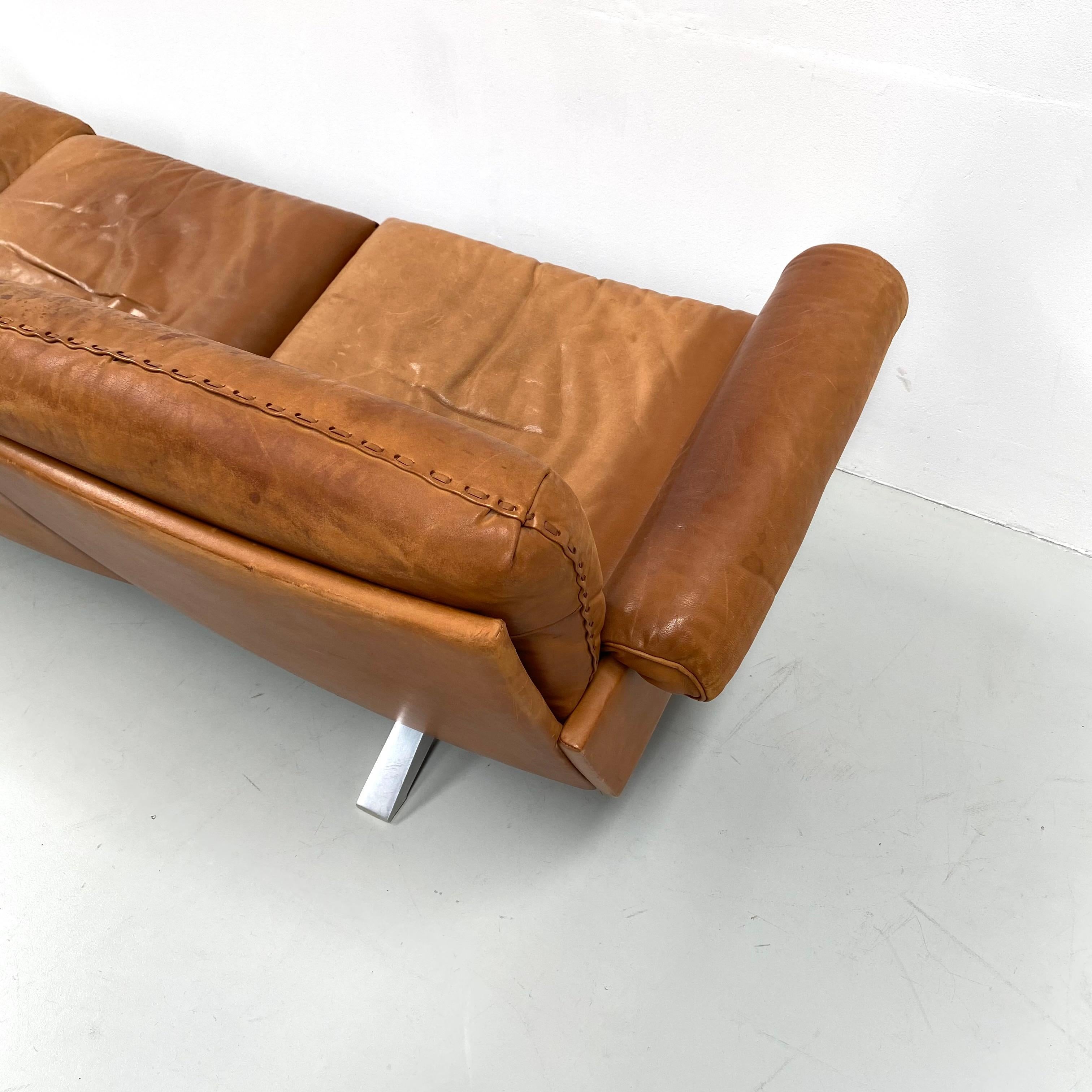 Steel Vintage Swiss DS-31 3-Seater Sofa in Cognac Leather by Desede, 1970s