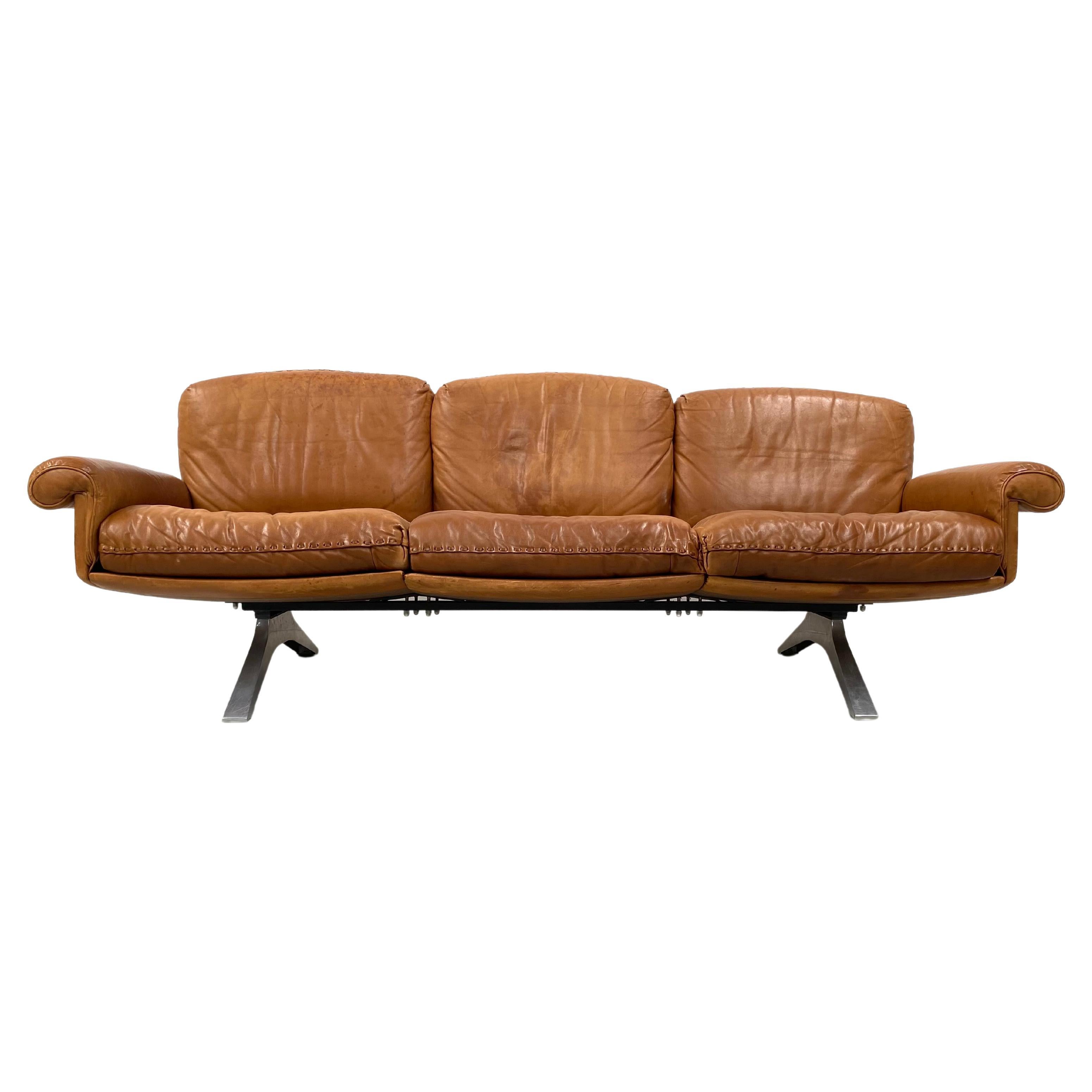 Vintage Swiss DS-31 3-Seater Sofa in Cognac Leather by Desede, 1970s
