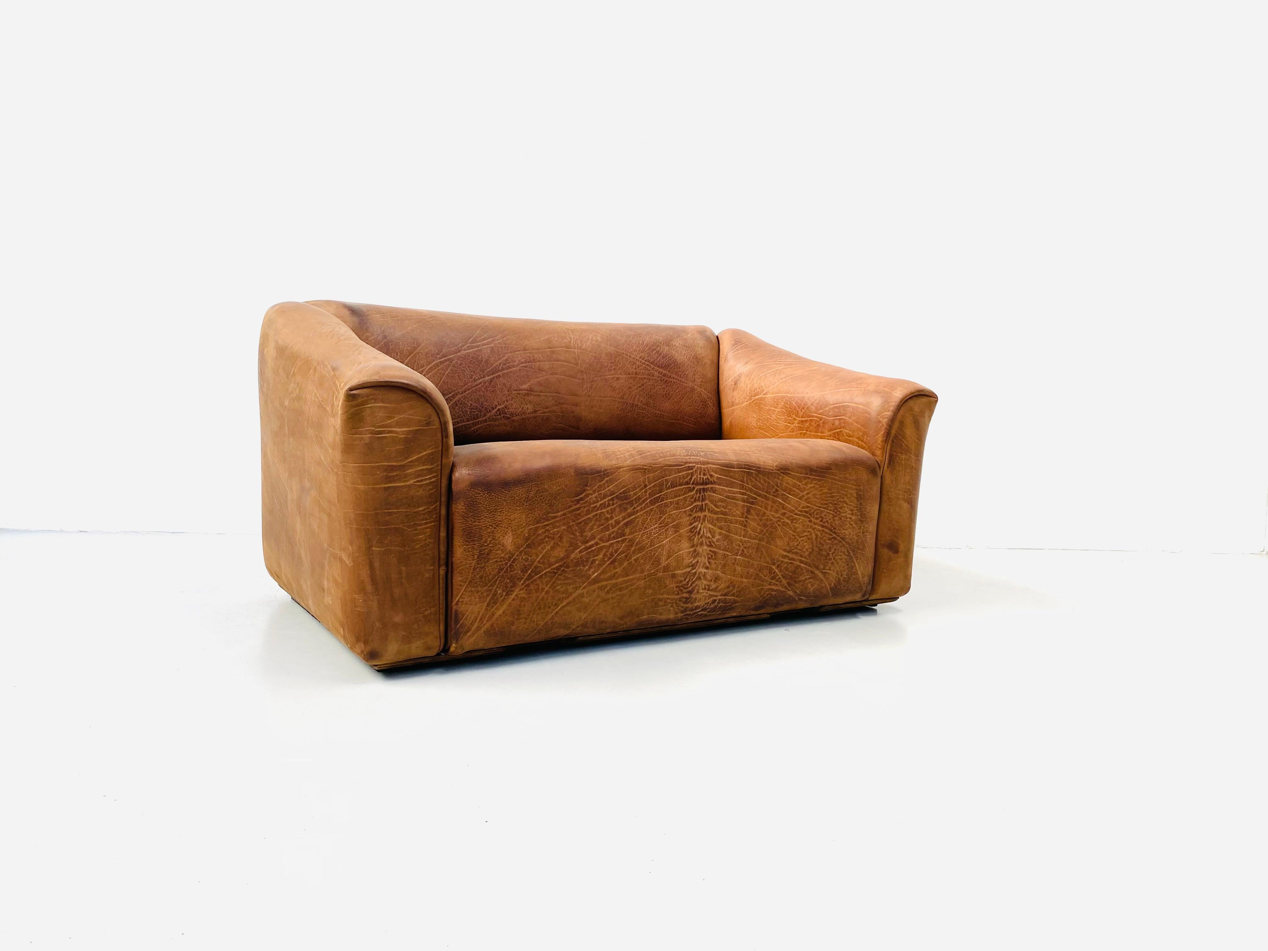 20th Century Vintage Swiss DS-47 Buffalo Cognac Leather 2-Seater Sofa by De Sede, 1970s