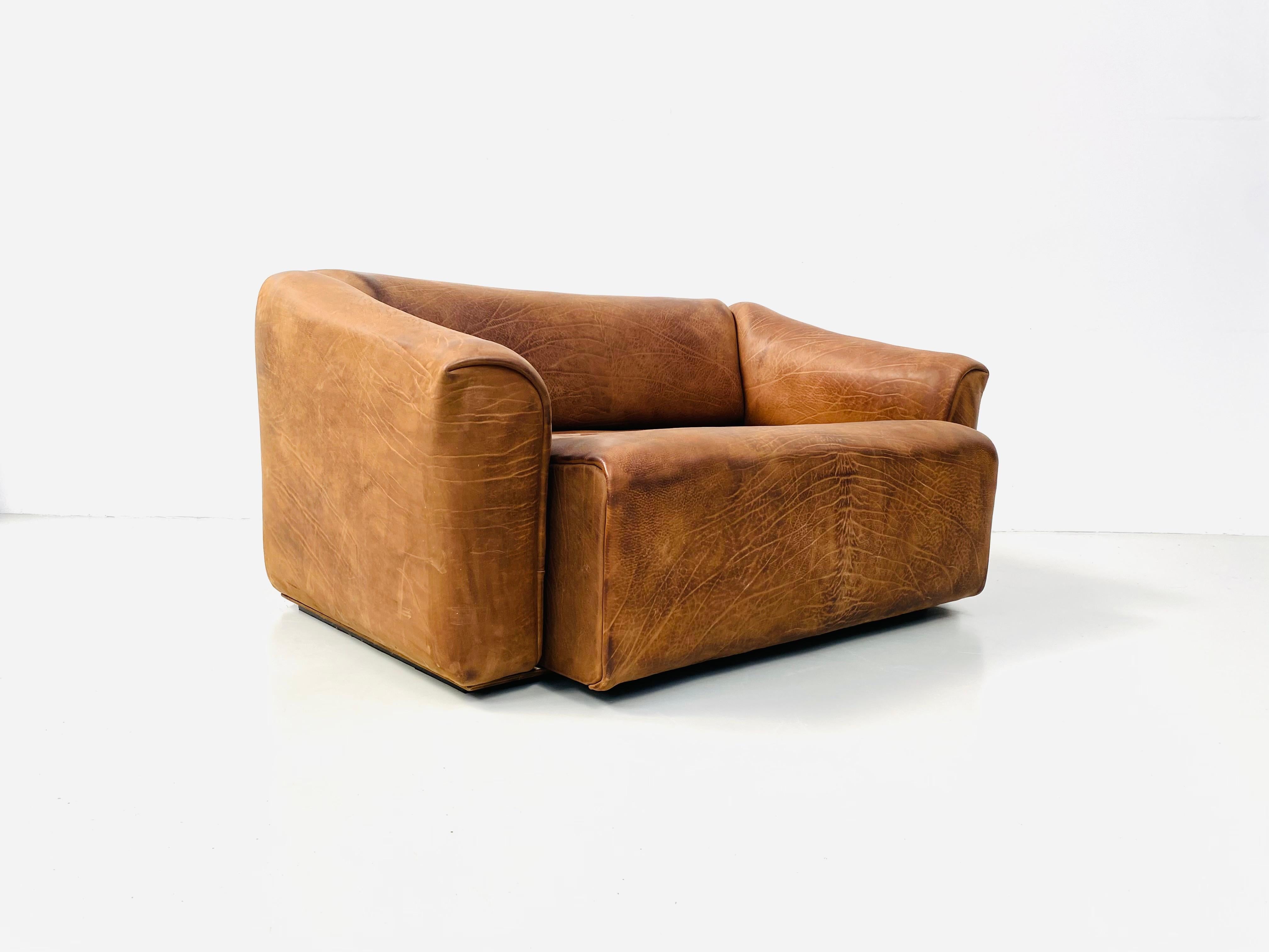 Vintage Swiss DS-47 Buffalo Cognac Leather 2-Seater Sofa by De Sede, 1970s 1