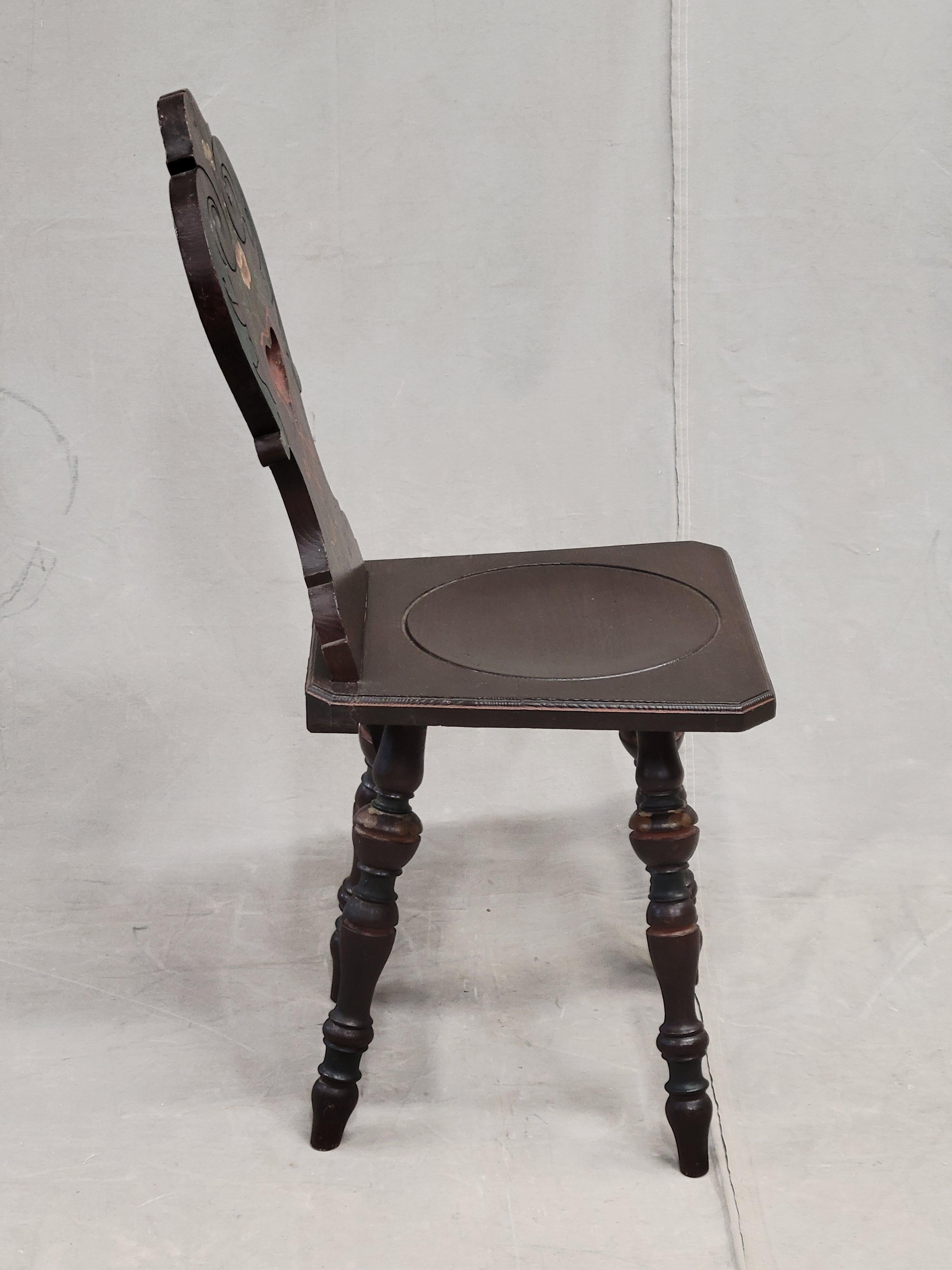 Vintage Swiss/German Carved and Painted Board Chair For Sale 4