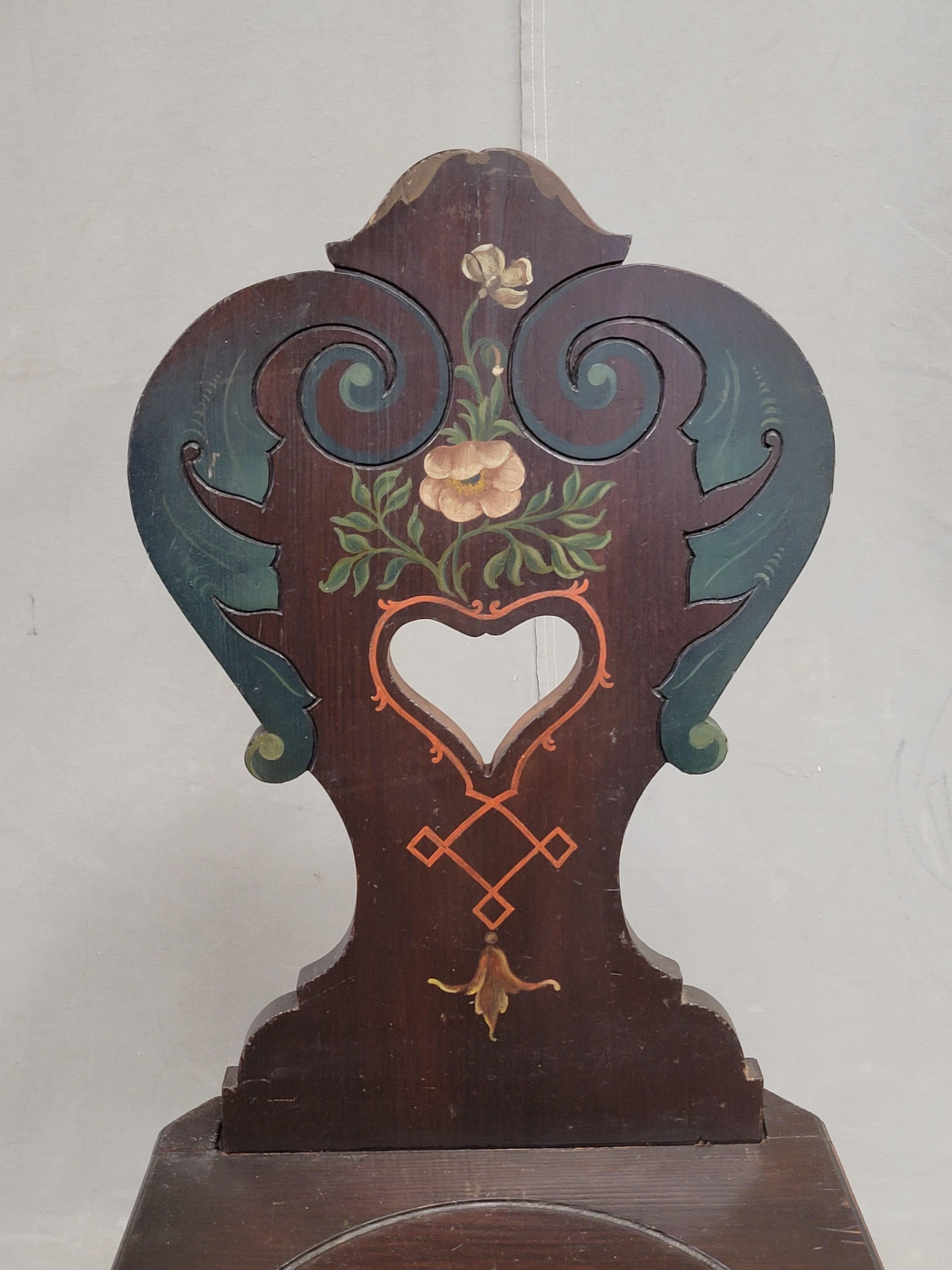 Folk Art Vintage Swiss/German Carved and Painted Board Chair For Sale