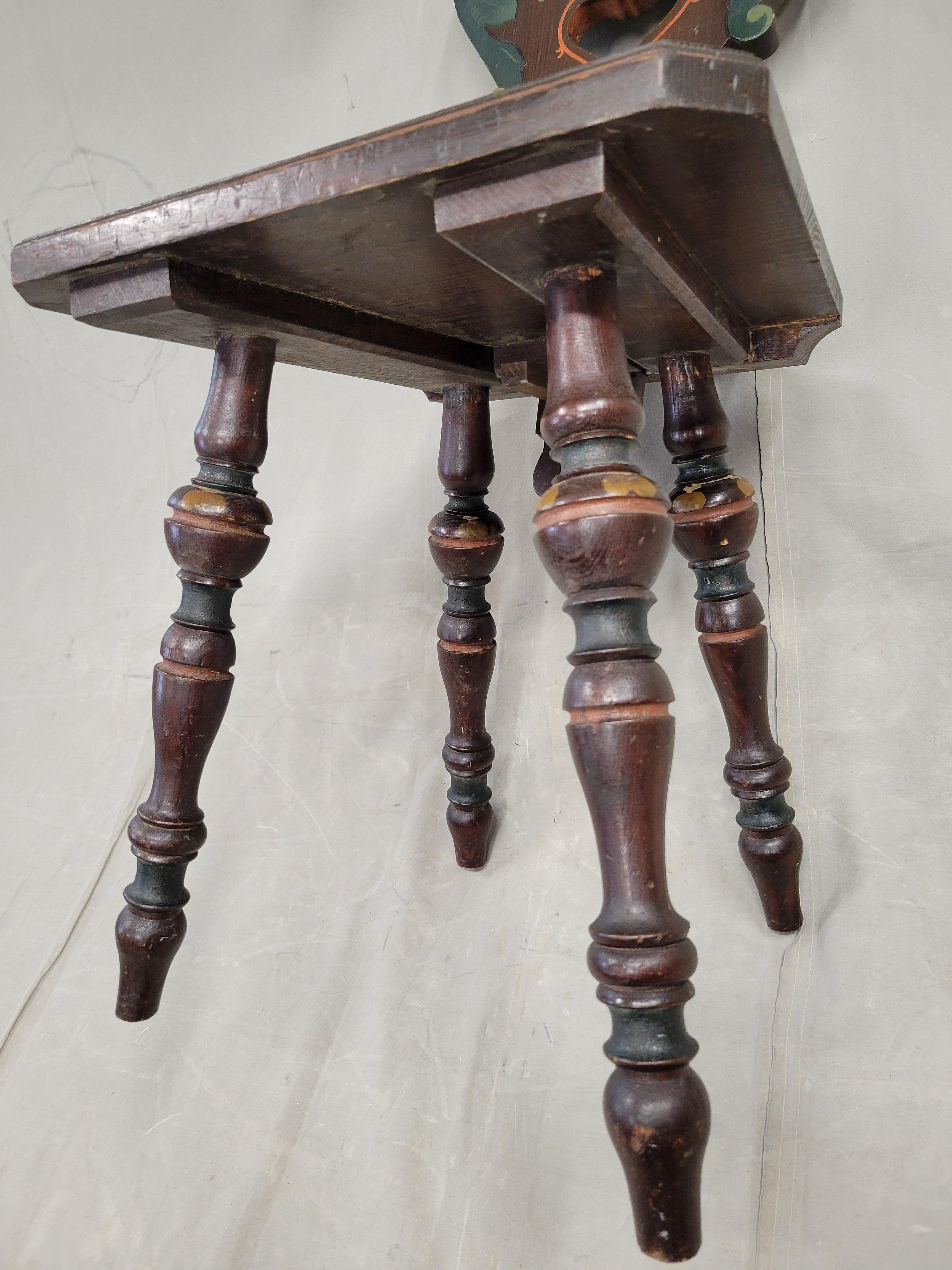 19th Century Vintage Swiss/German Carved and Painted Board Chair For Sale