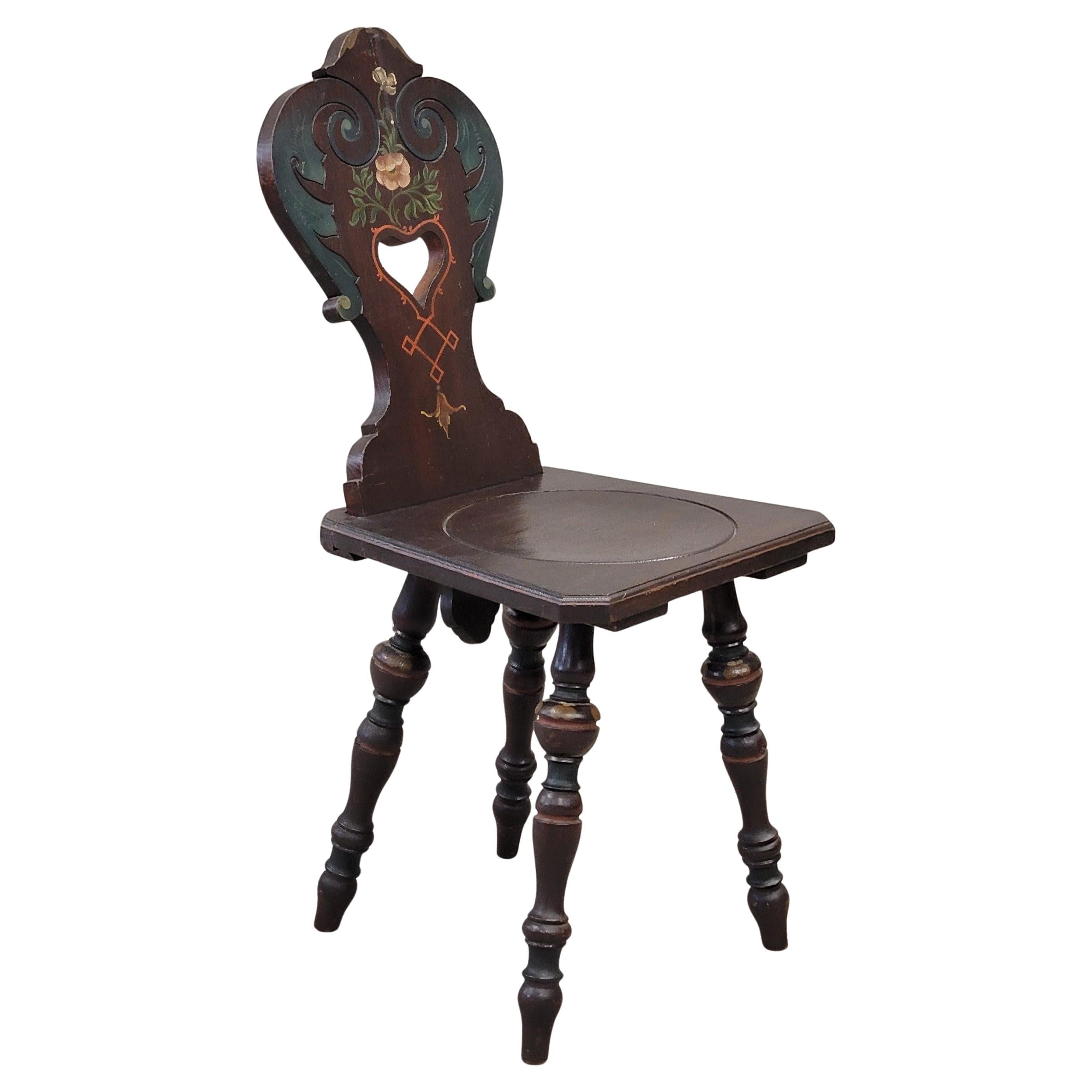Vintage Swiss/German Carved and Painted Board Chair For Sale