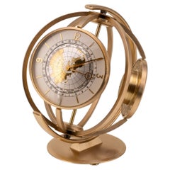 Compendio de escritorio giratorio suizo vintage dorado, reloj de hora mundial, 1960