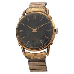 Vintage Swiss Gold Plated Stainless Steel Black Dial Hand-Winding Wristwatch