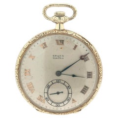 Vintage Swiss Gruen Veri Thin 14k Yellow Gold 17j 46mm Open Face Pocket Watch