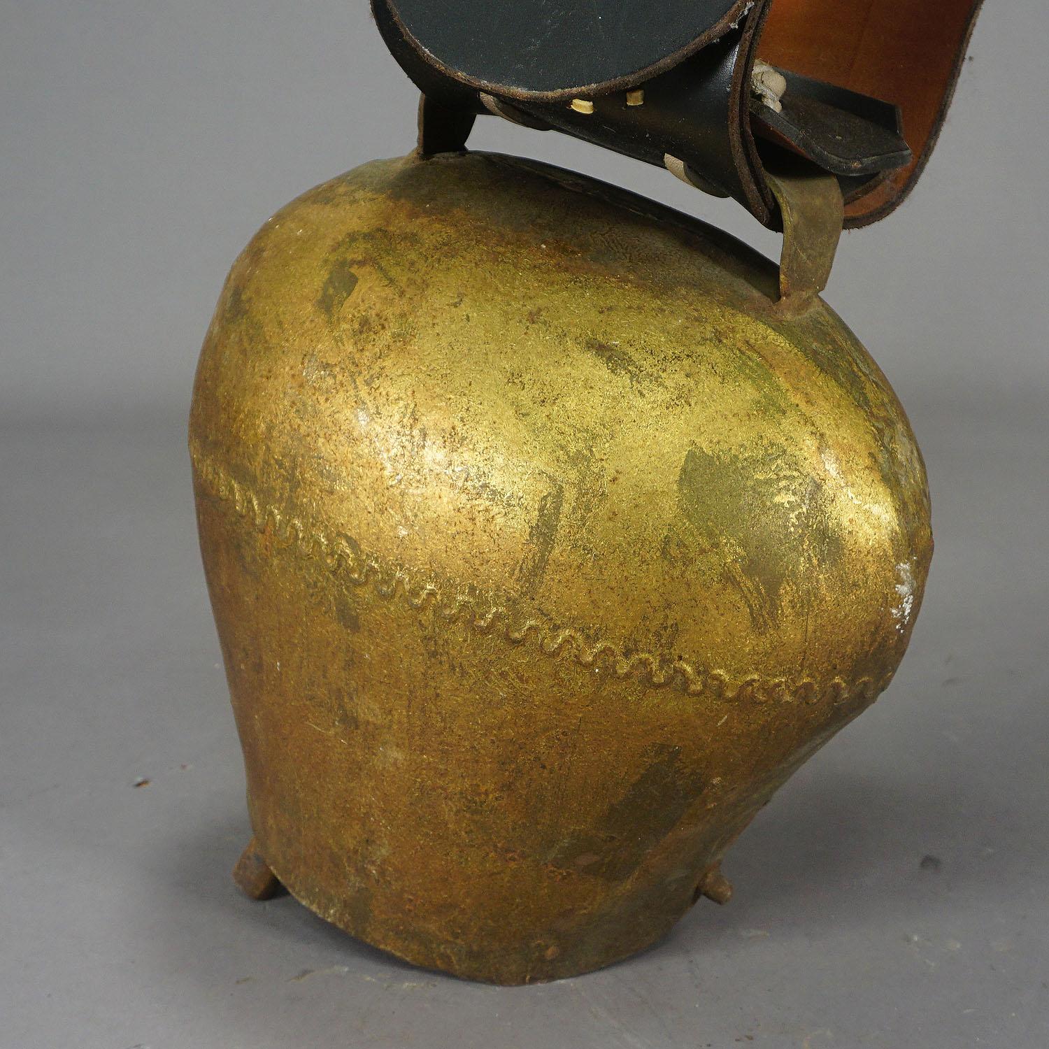 Black Forest Vintage Swiss Handforged Cow Bell with Leather Strap, ca. 1920