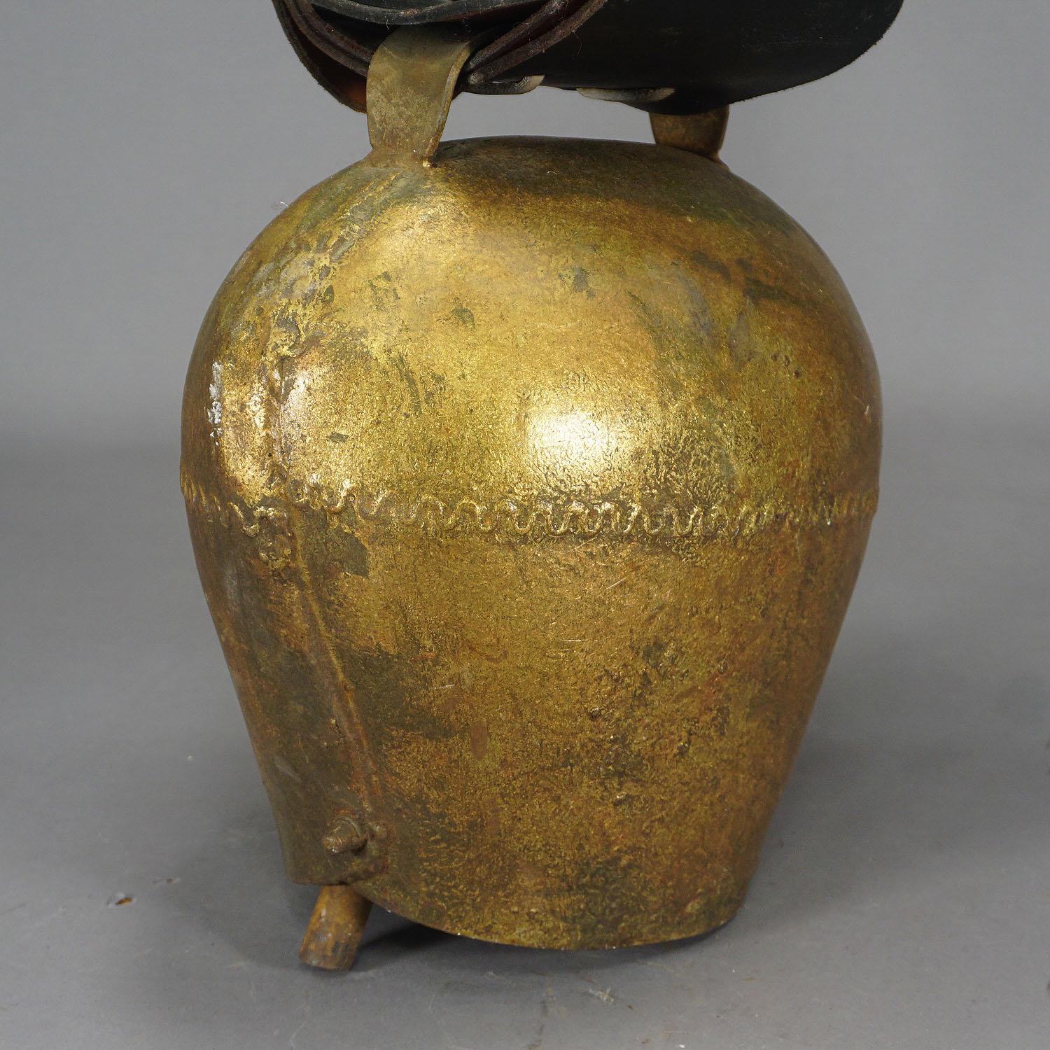 Forged Vintage Swiss Handforged Cow Bell with Leather Strap, ca. 1920
