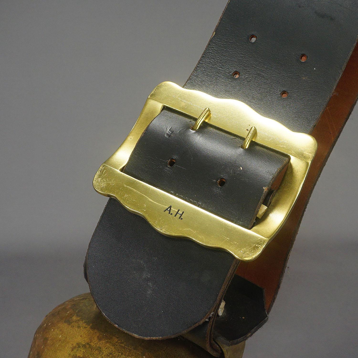 Vintage Swiss Handforged Cow Bell with Leather Strap, ca. 1920 In Good Condition In Berghuelen, DE
