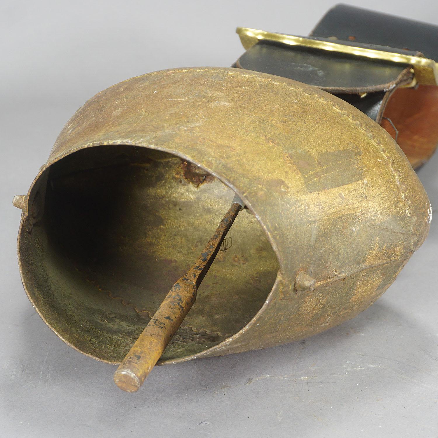 20th Century Vintage Swiss Handforged Cow Bell with Leather Strap, ca. 1920
