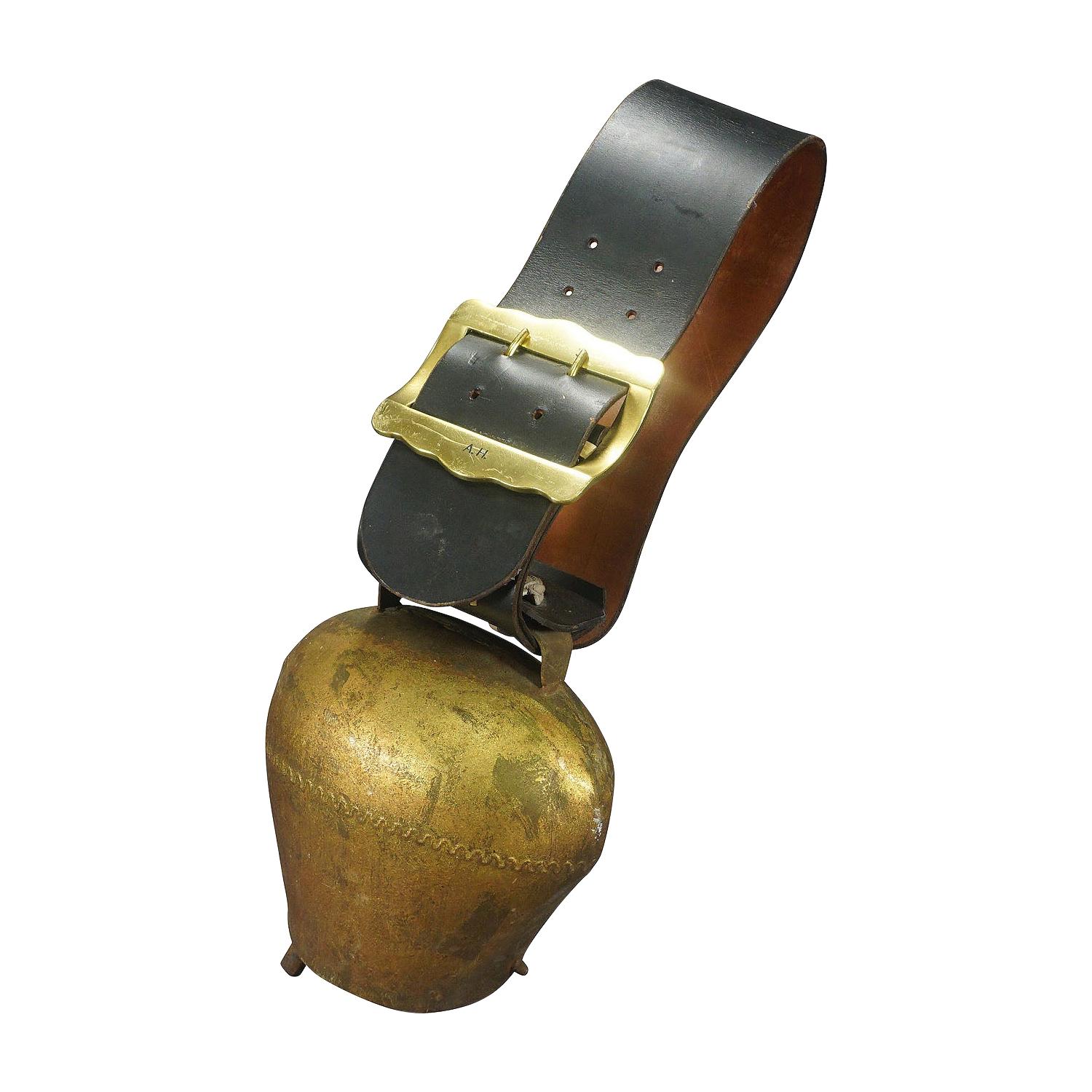 Vintage Swiss Handforged Cow Bell with Leather Strap, ca. 1920