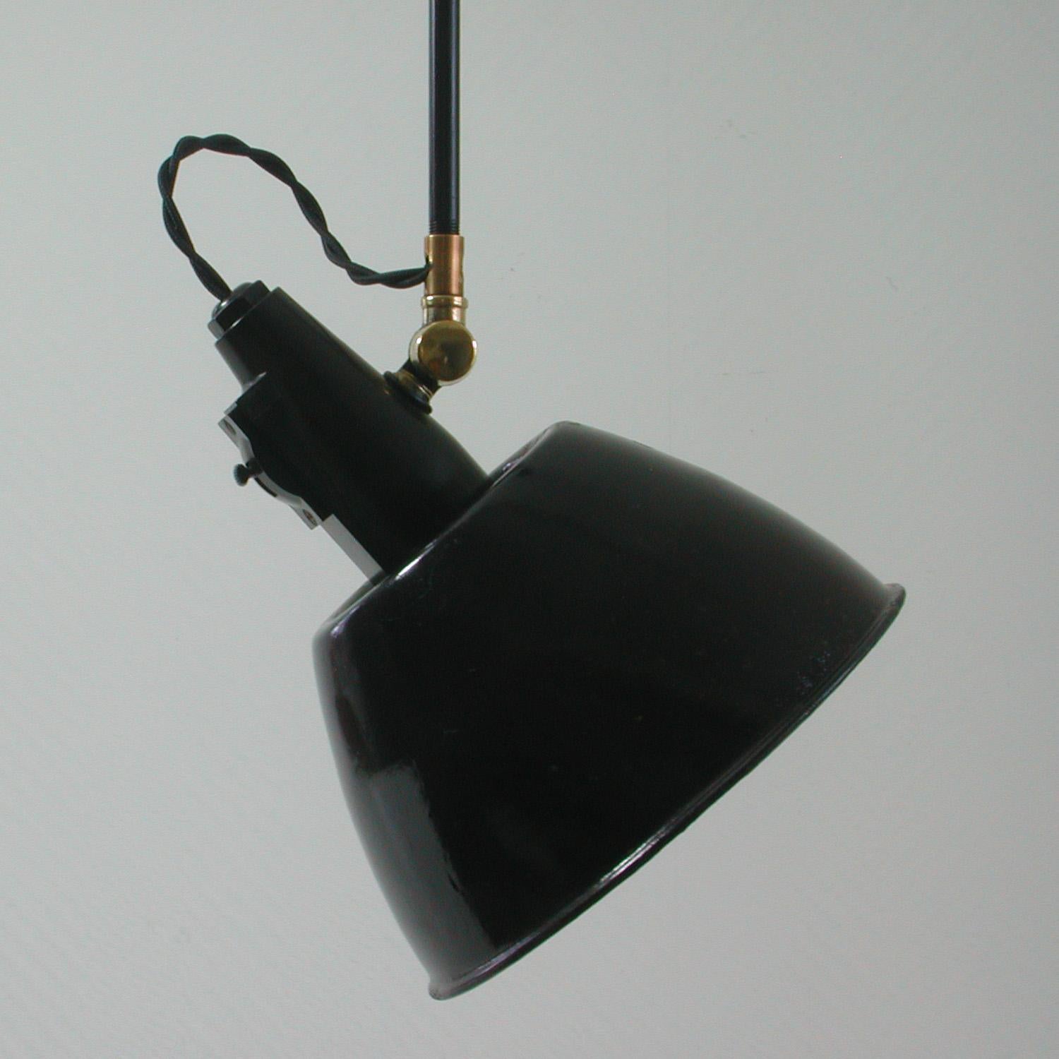 Vintage Swiss Industrial Bauhaus Enamel and Brass Pendant by Belmag, 1930s For Sale 1