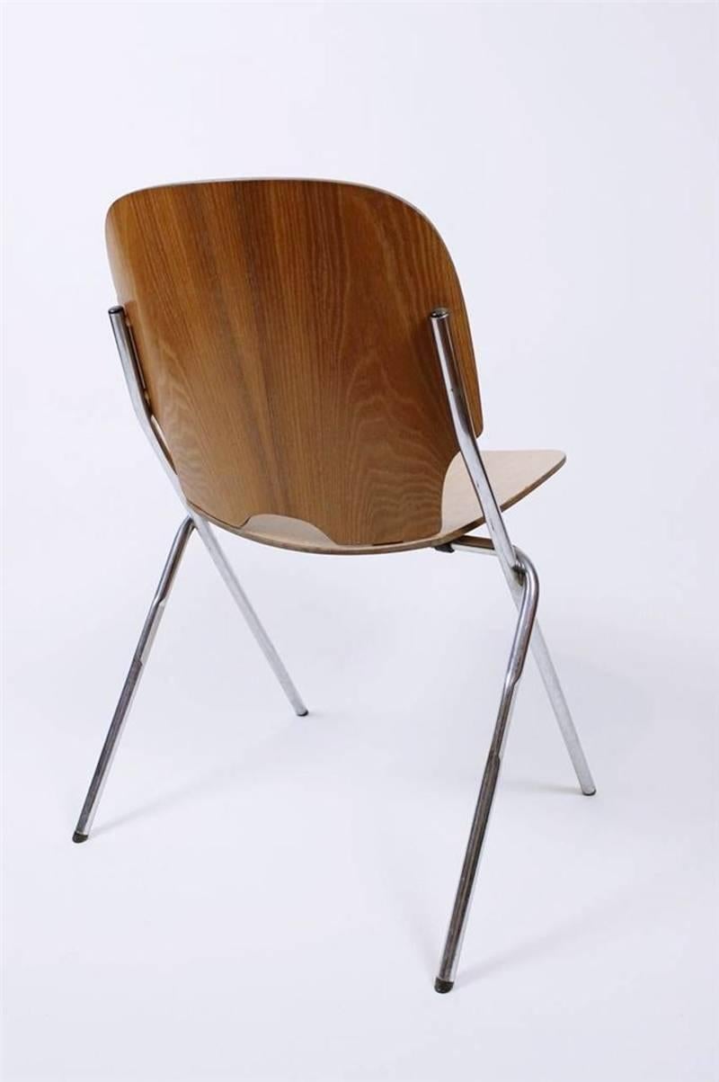 Mid-Century Modern Vintage Industrial Plywood Stacking Chair by Embru Switzerland 1960's