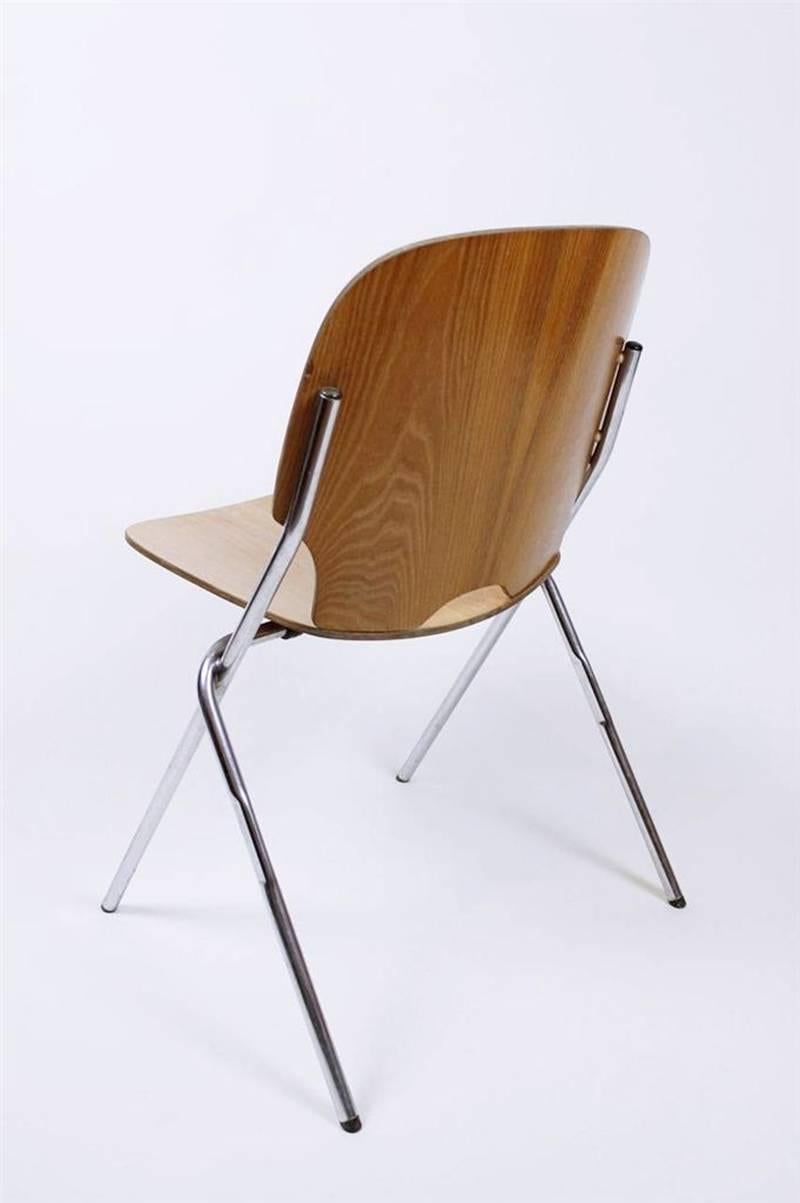 Swiss Vintage Industrial Plywood Stacking Chair by Embru Switzerland 1960's