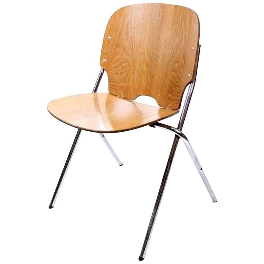 Vintage Industrial Plywood Stacking Chair by Embru Switzerland 1960's