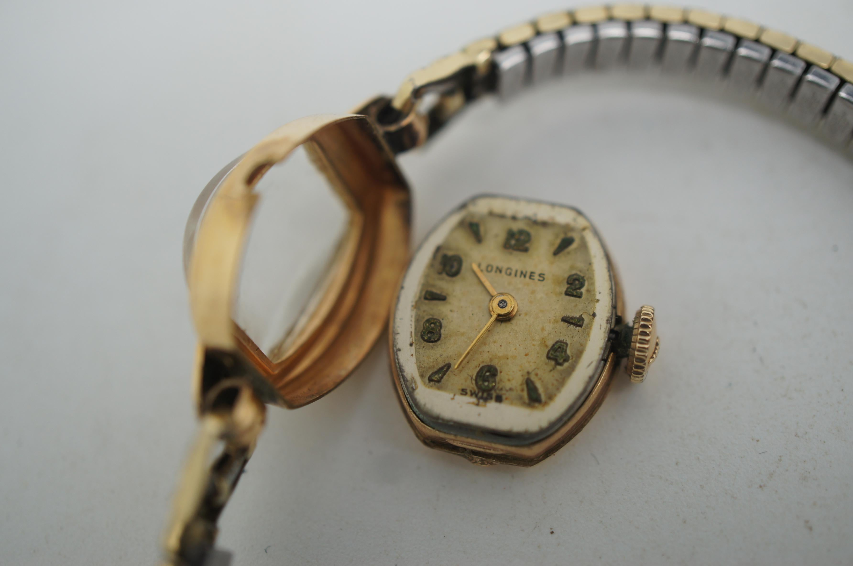 Vintage Swiss Longines 14k Gold Ladies Wrist Watch 17 Jewels Speidel Band 2