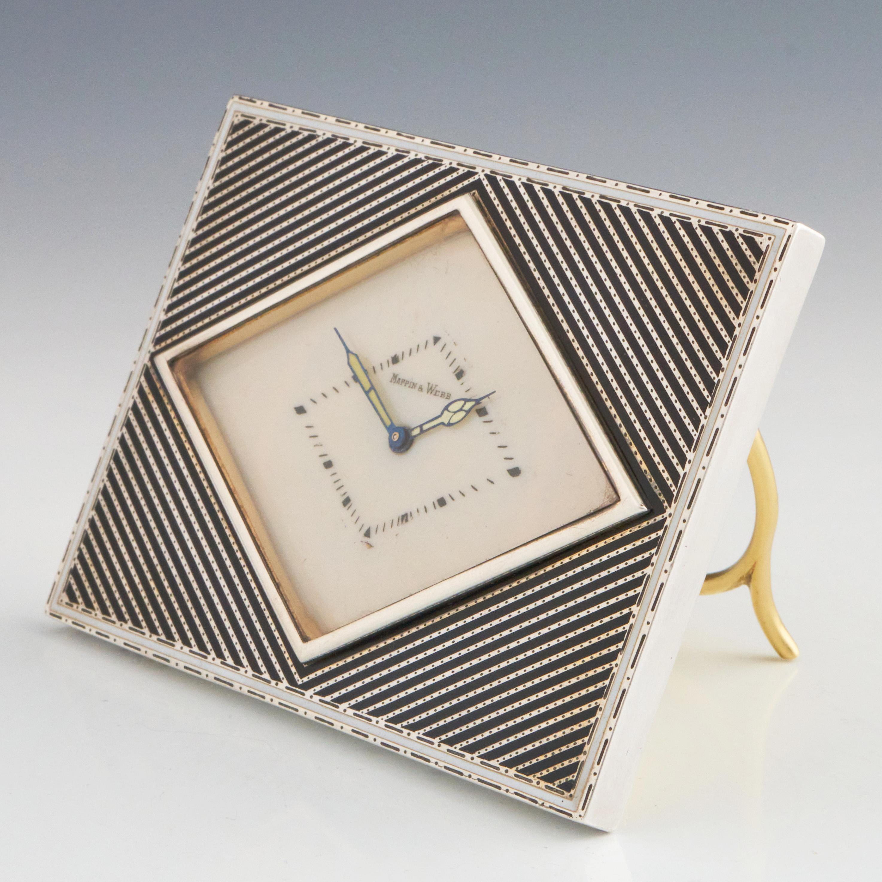 20th Century Vintage Swiss Made Art Deco Desk Clock Retailed by Mappin & Webb