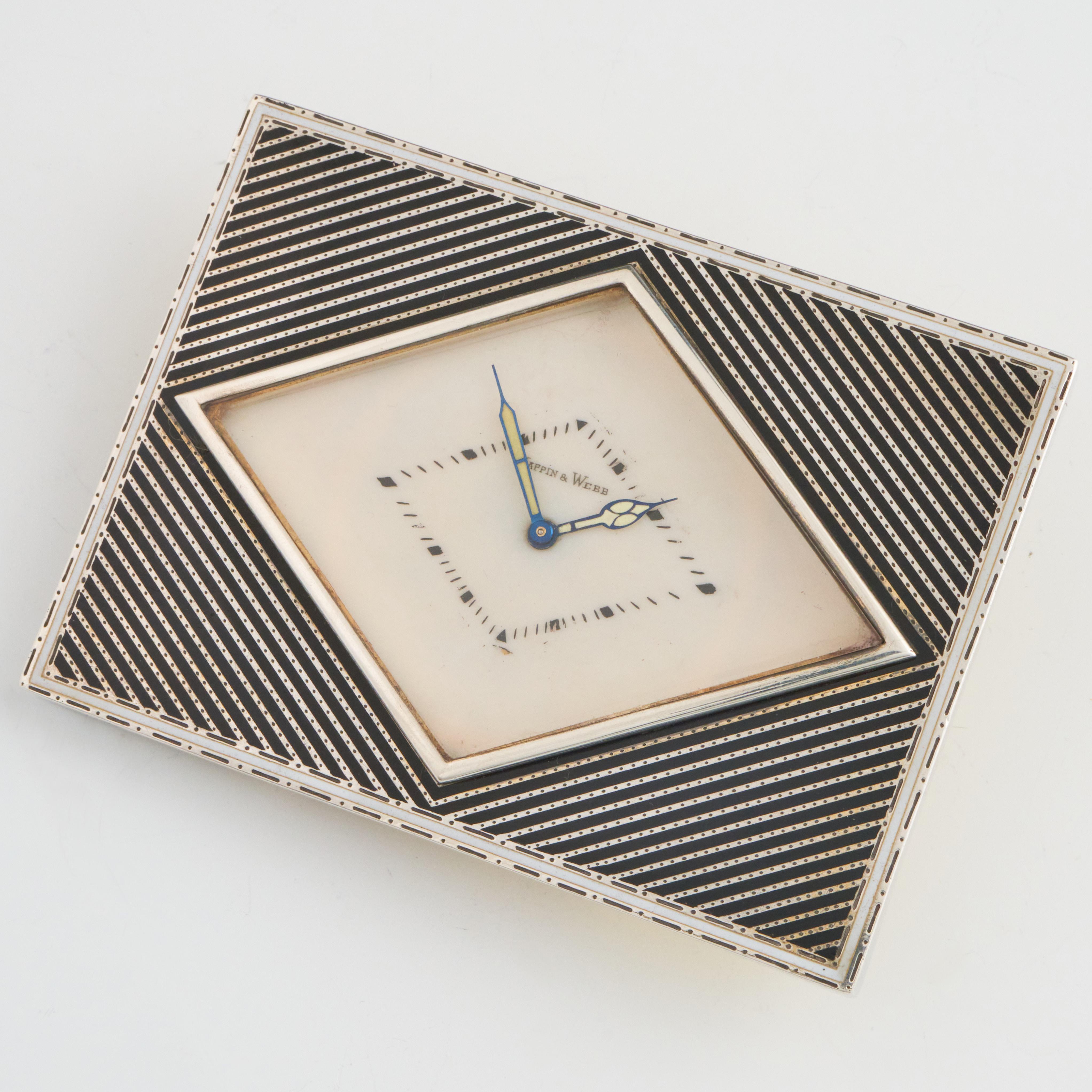 Brass Vintage Swiss Made Art Deco Desk Clock Retailed by Mappin & Webb