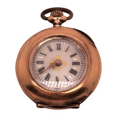 Vintage Swiss Made Pocket Watch 14 Karat Yellow Gold Engraved Case