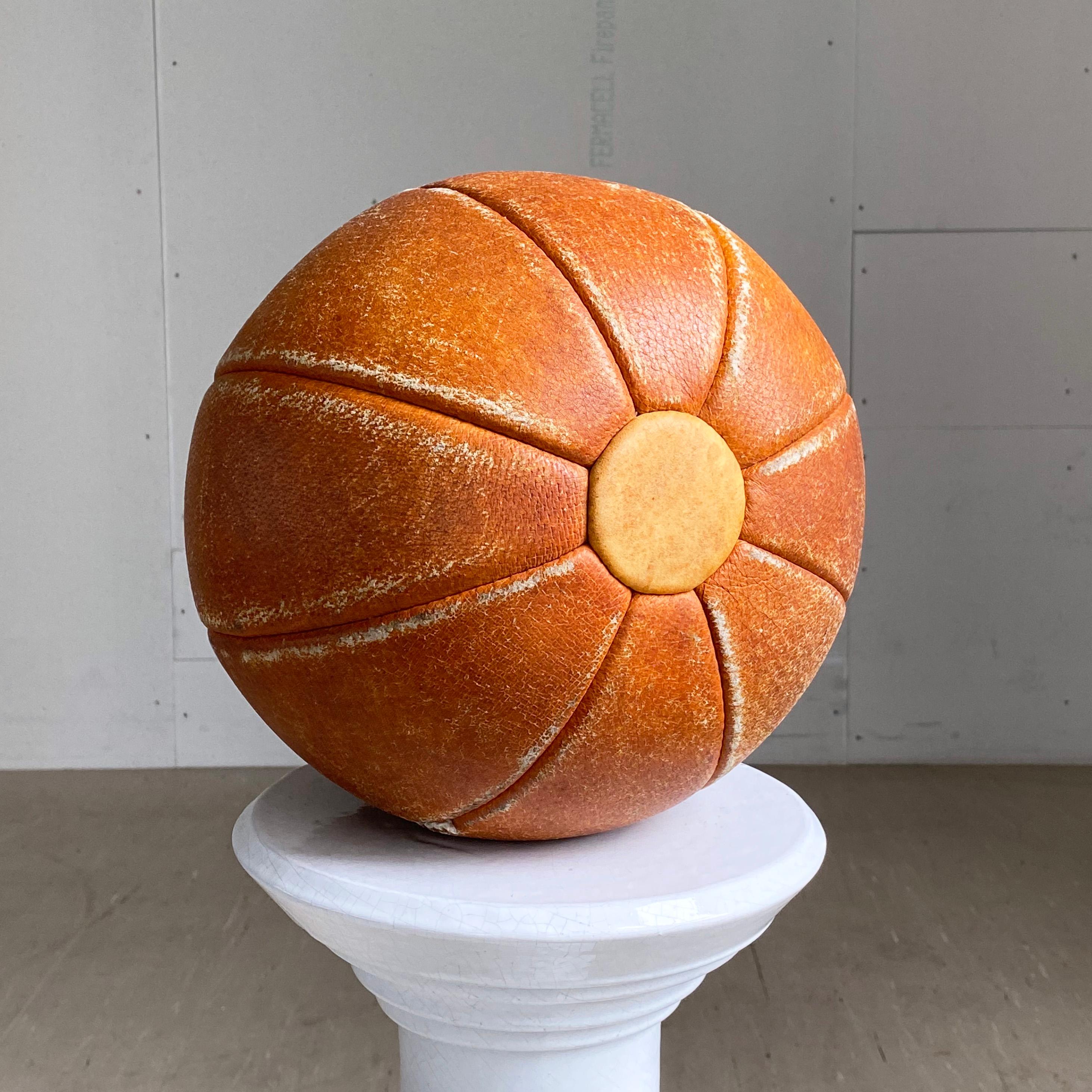 Vintage Swiss Mid Century Leather Medicine Ball (No.2) For Sale 1
