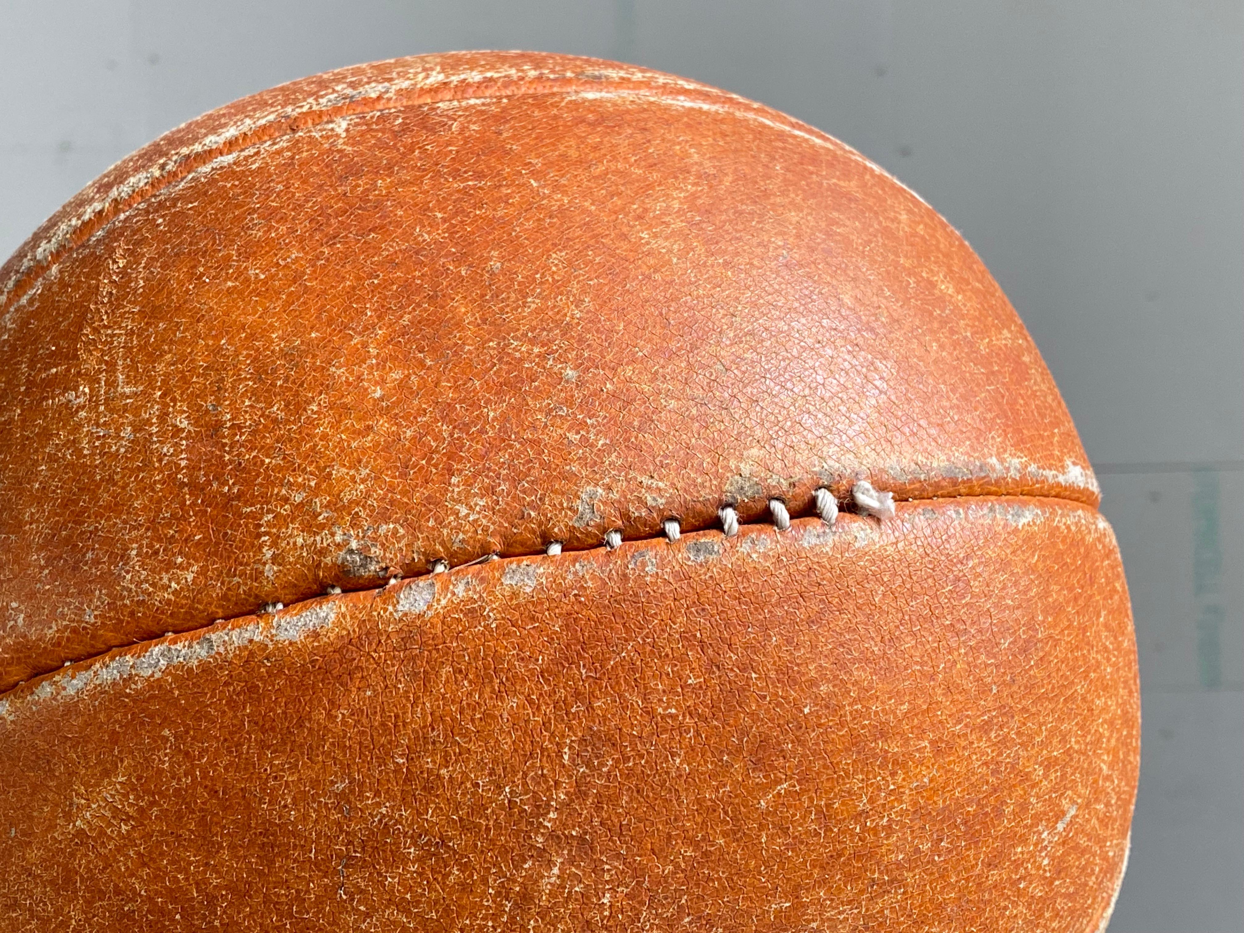 Vintage Swiss Mid Century Leather Medicine Ball (No.2) For Sale 3