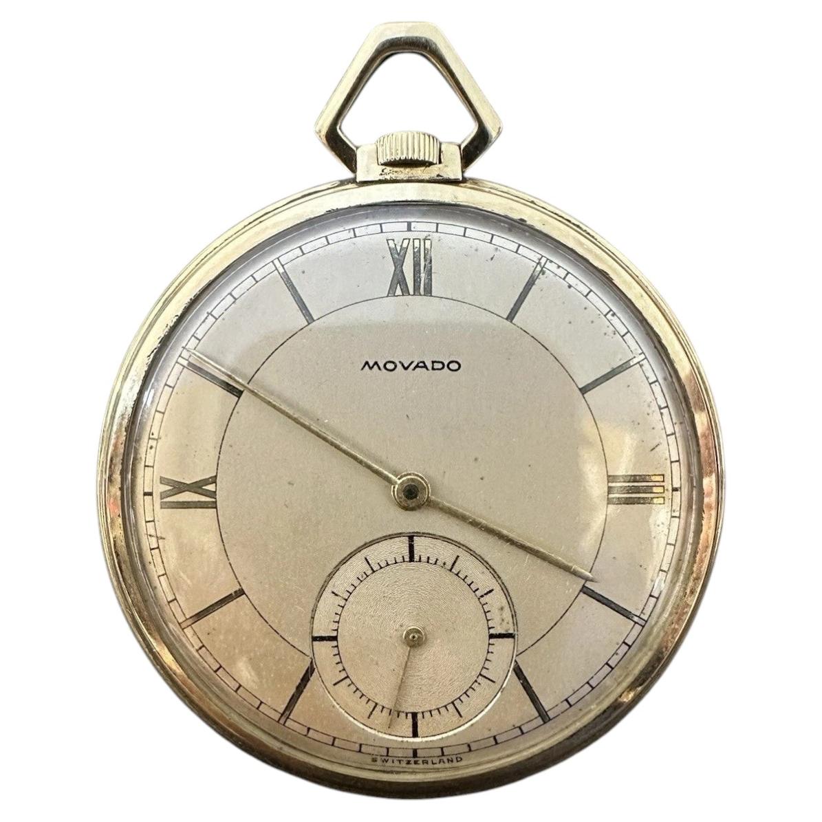 Vintage Swiss Movado Factories 14k Yellow Gold 45mm Open Face Pocket Watch For Sale