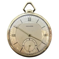 Vintage Swiss Movado Factories 14k Yellow Gold 45mm Open Face Pocket Watch