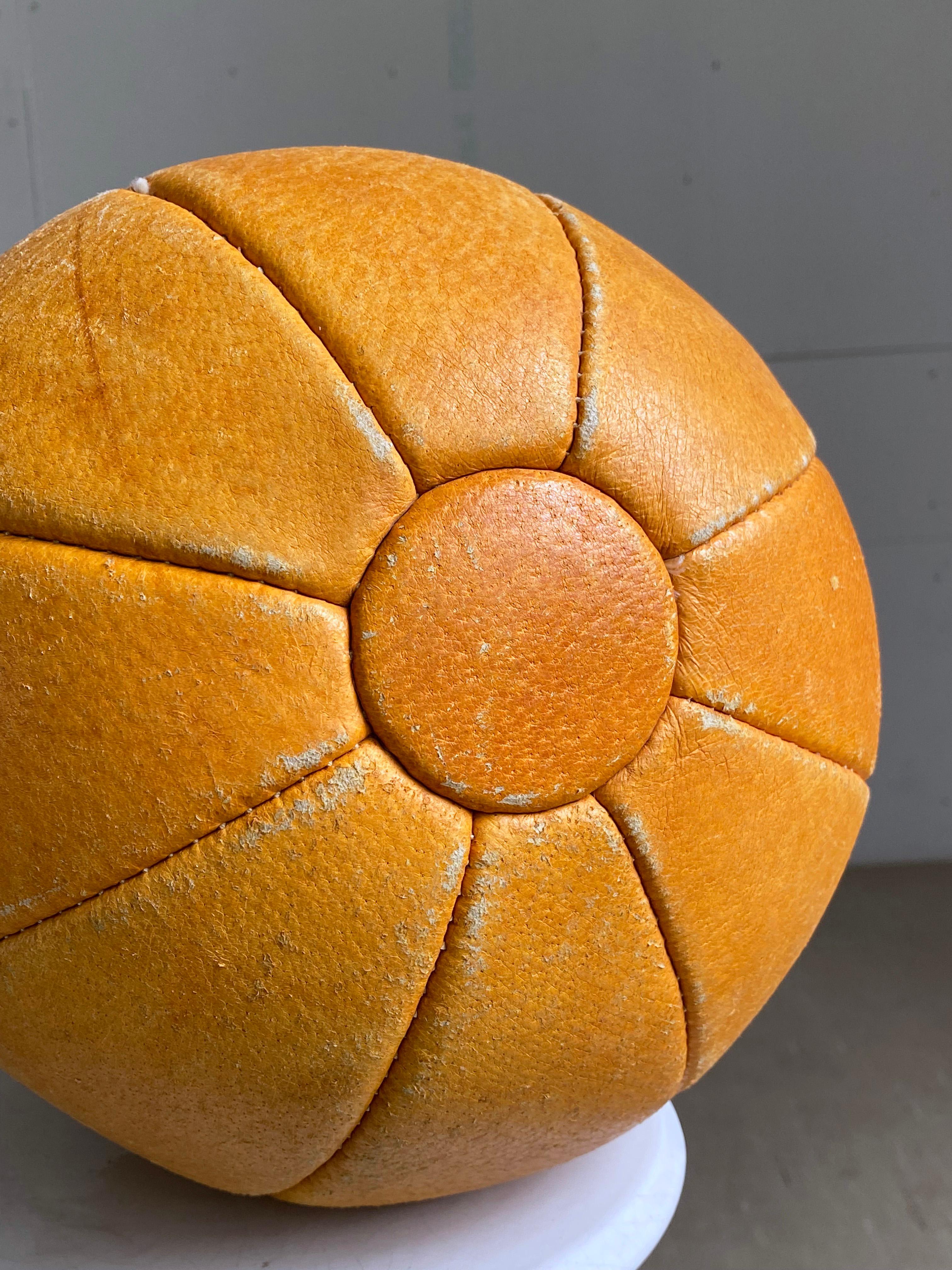 Vintage Swiss Patinated Leather Medicine Ball For Sale 5