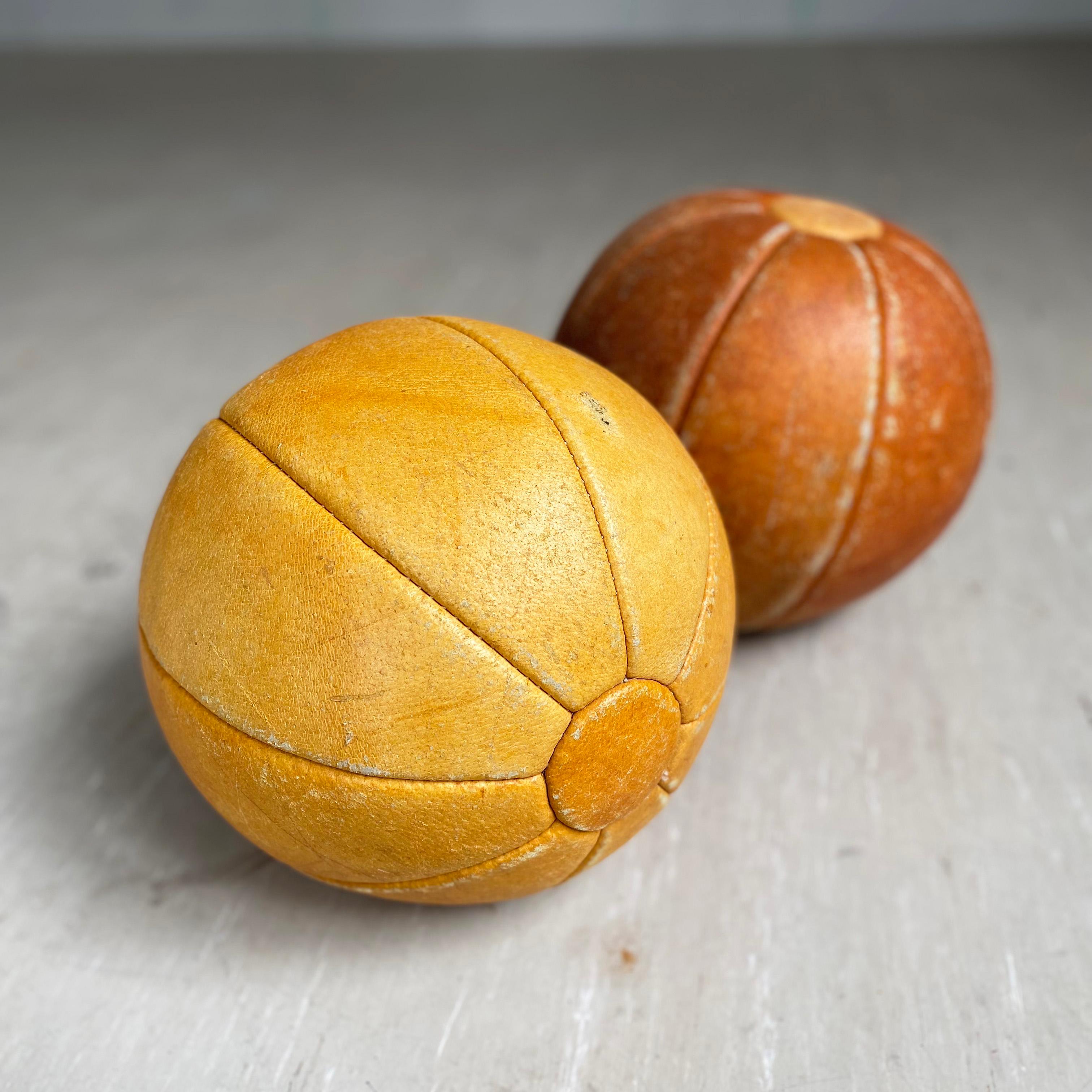 Vintage Swiss Patinated Leather Medicine Ball For Sale 7