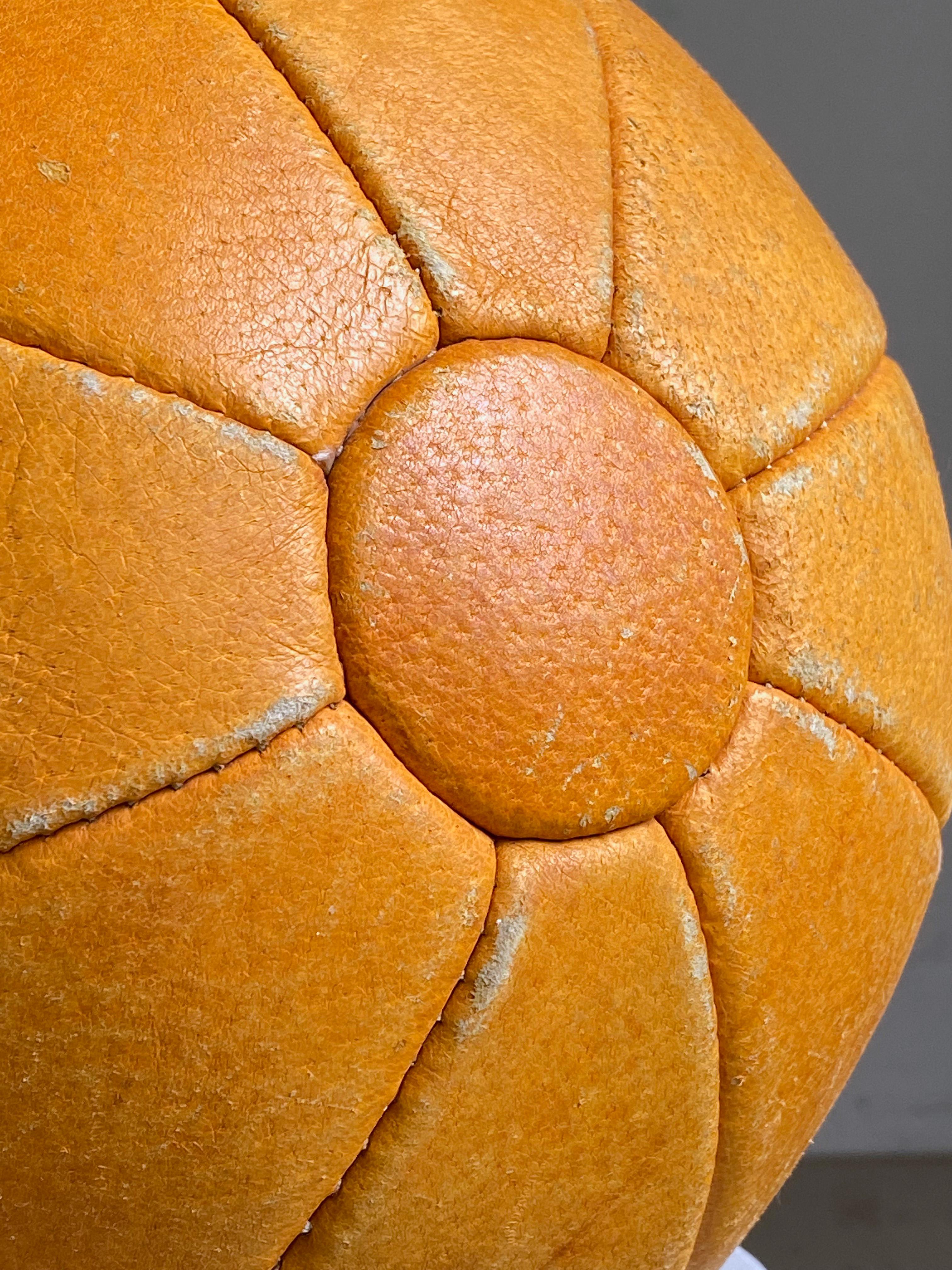 Industrial Vintage Swiss Patinated Leather Medicine Ball For Sale