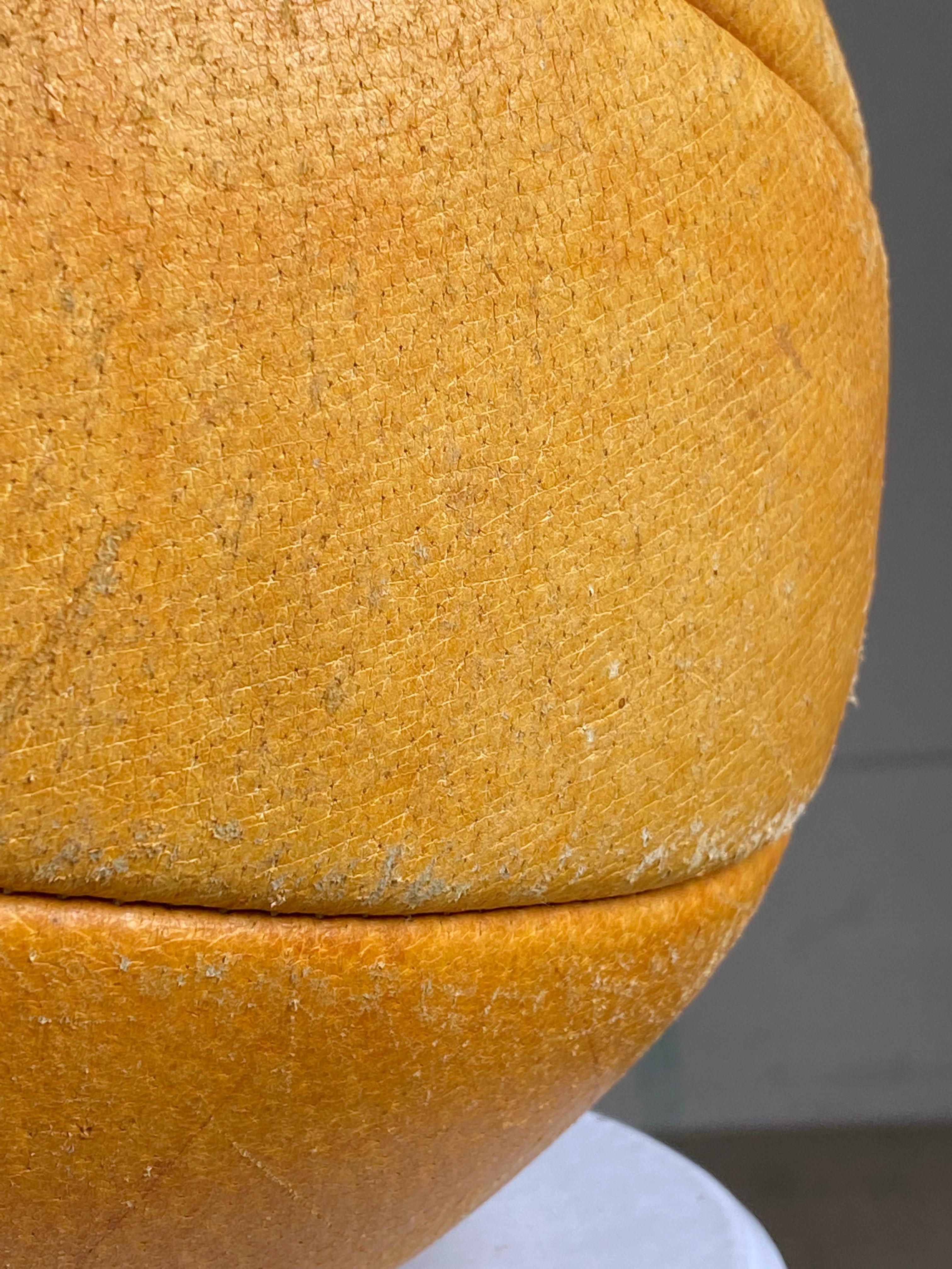 Vintage Swiss Patinated Leather Medicine Ball For Sale 1