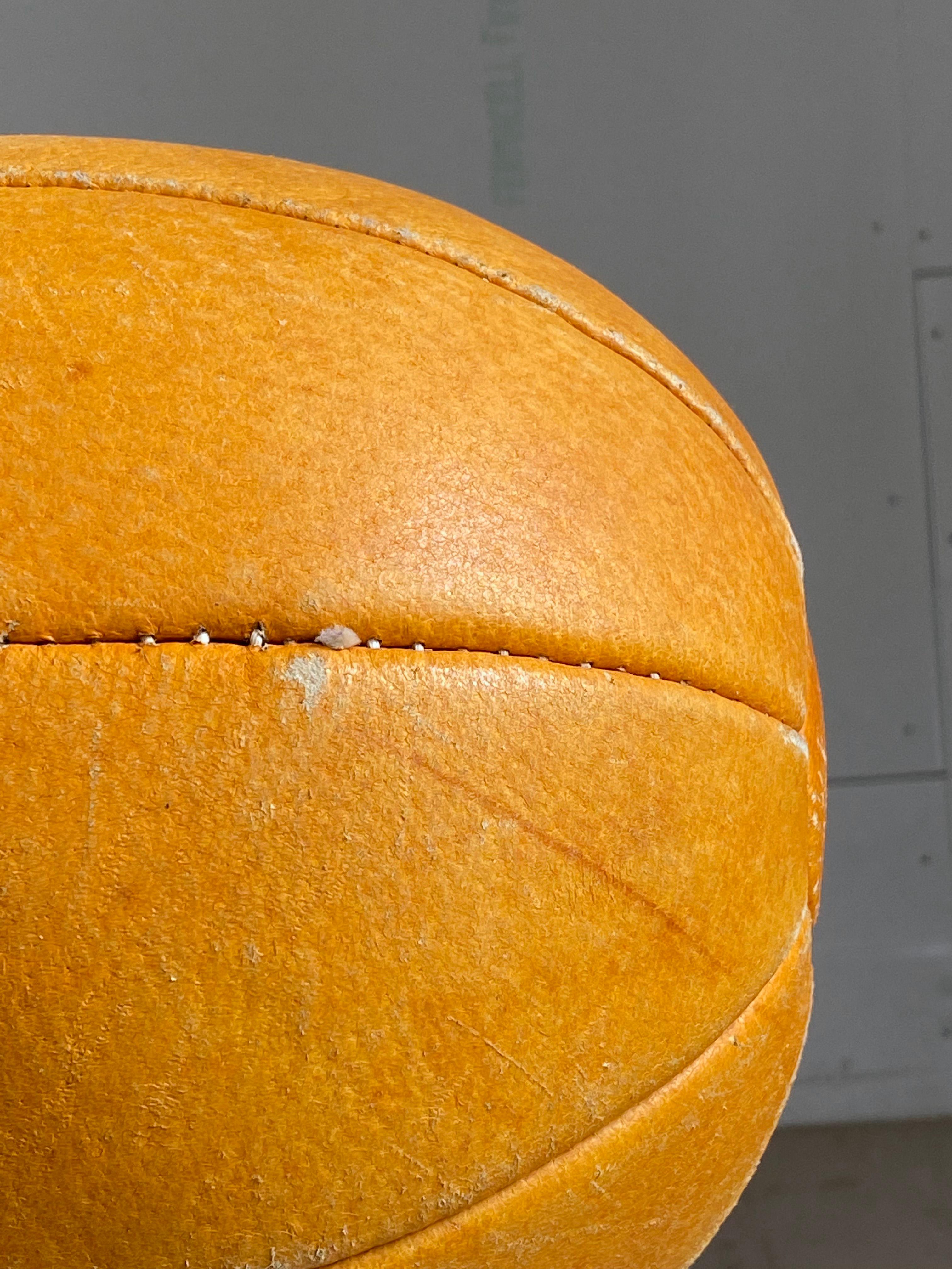 Vintage Swiss Patinated Leather Medicine Ball For Sale 2