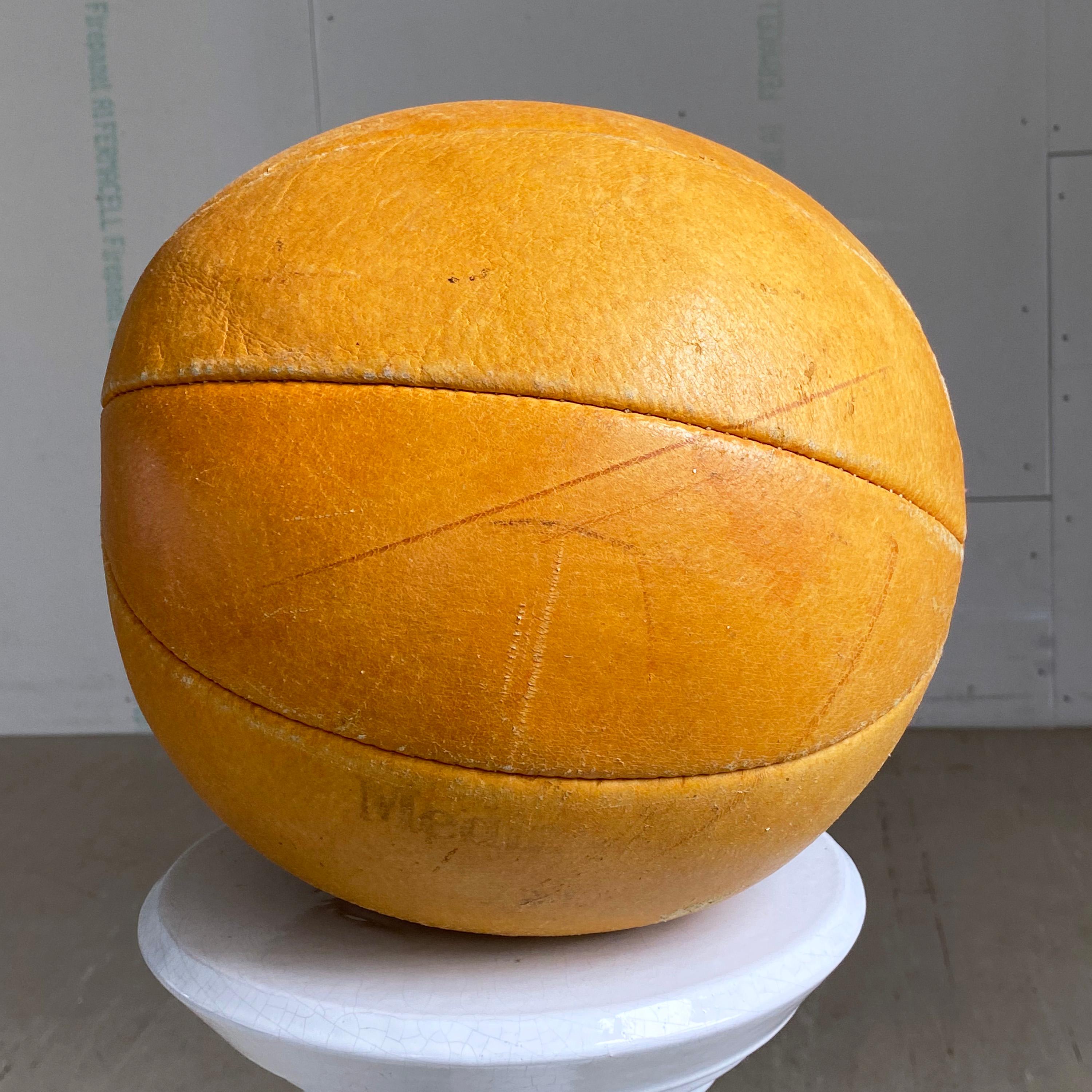 Vintage Swiss Patinated Leather Medicine Ball For Sale 3
