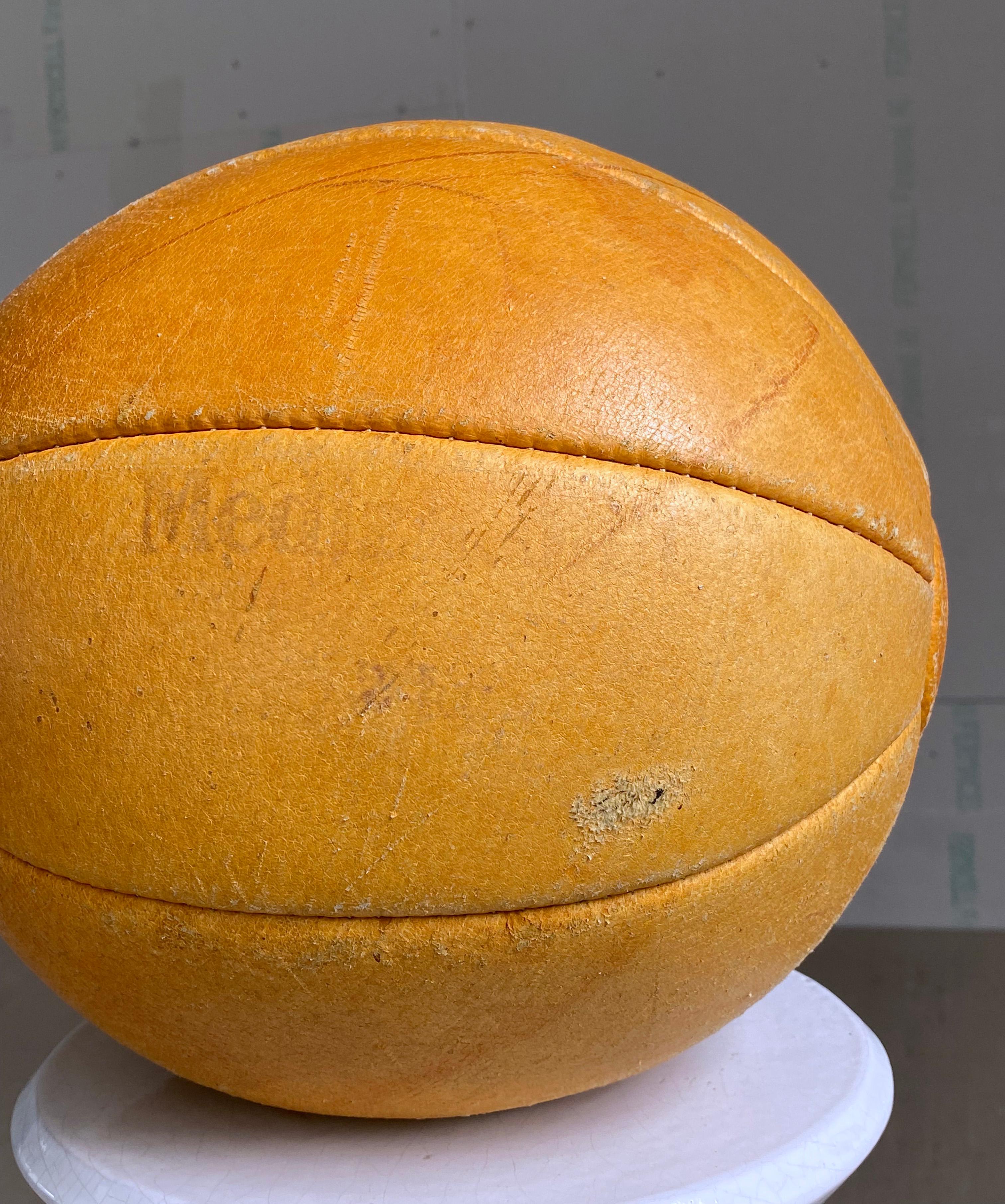 Vintage Swiss Patinated Leather Medicine Ball For Sale 4