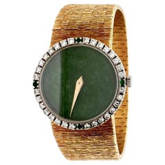 Vintage Swiss Piaget Diamond Jade Emerald 18 Karat Gold Wristwatch