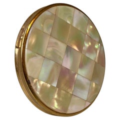 Retro Swiss Powder Compact in Mother of Pearl & Gold Plating