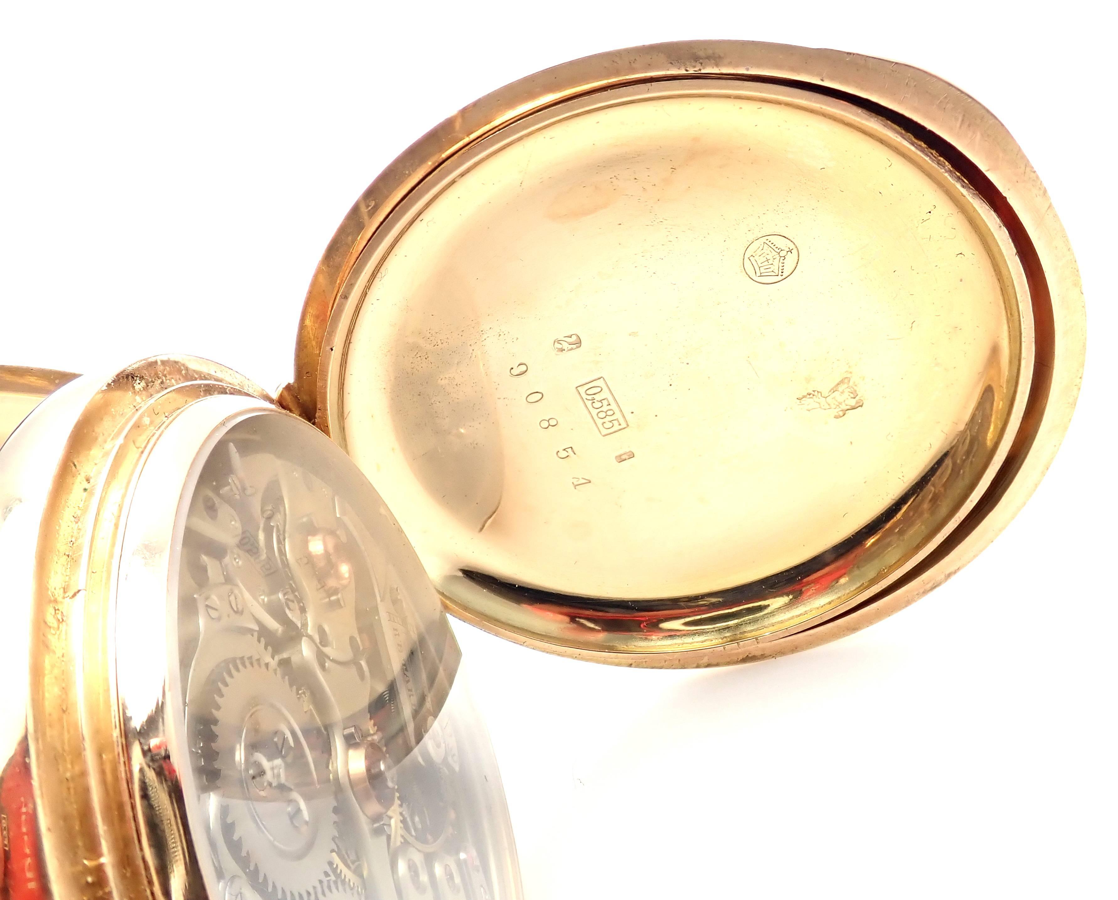 Yellow Gold Vintage Swiss Large Hunter Case Quarter Repeater Pocket Watch In Excellent Condition In Holland, PA