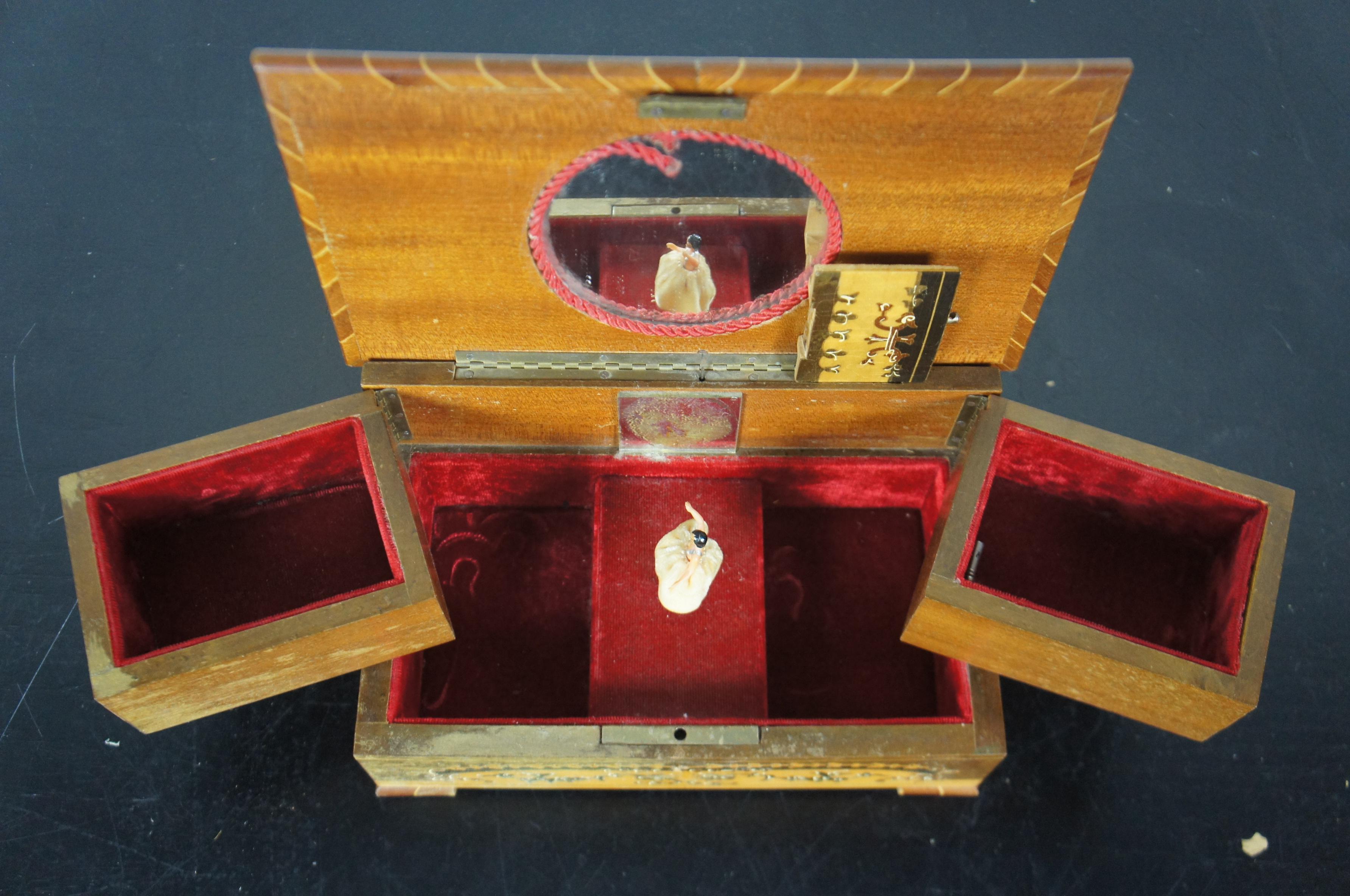 Vintage Swiss Reuge Italian Marquetry Music Jewelry Box Dancing Ballerina 4