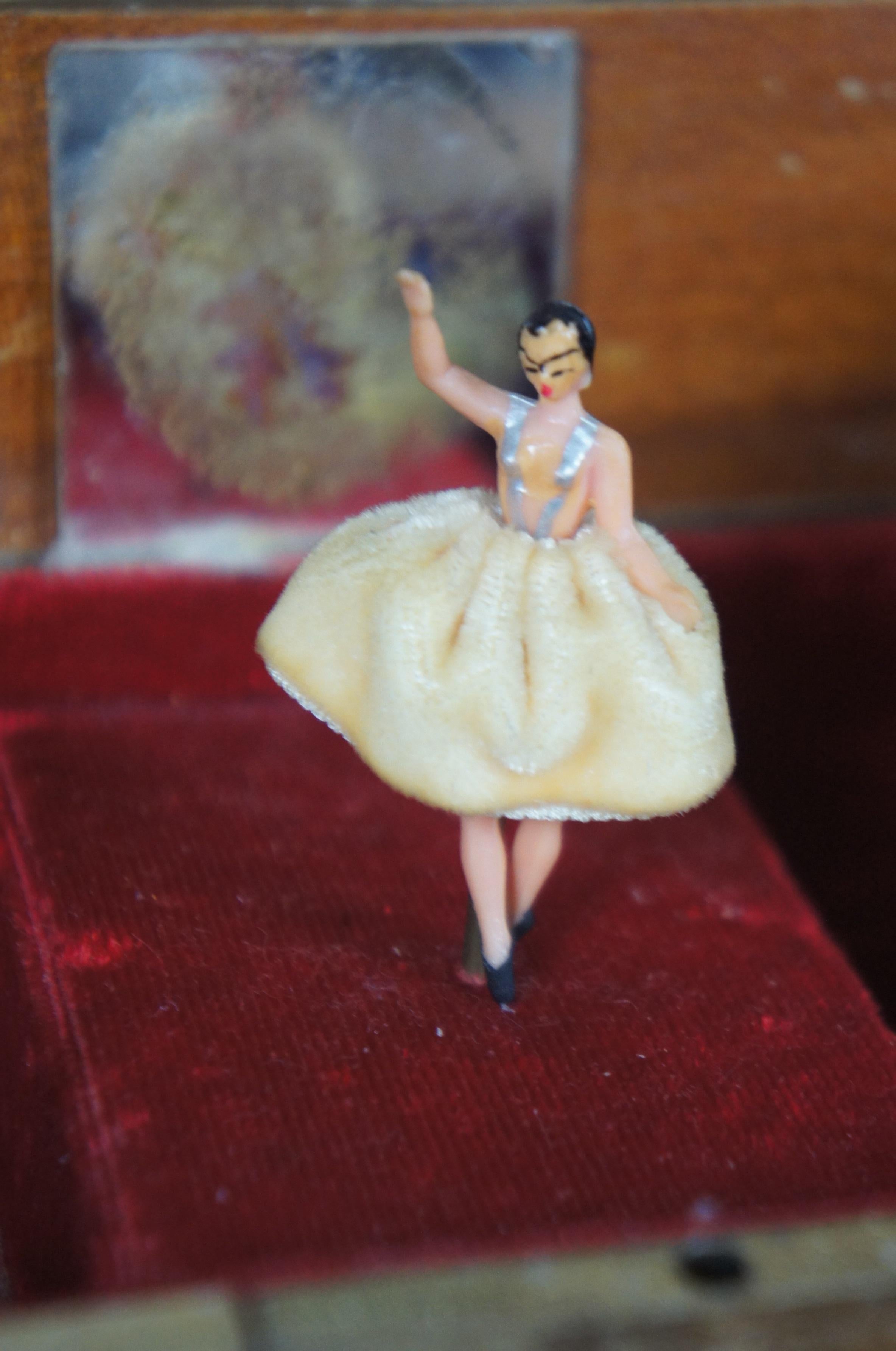 Vintage Swiss Reuge Italian Marquetry Music Jewelry Box Dancing Ballerina 5