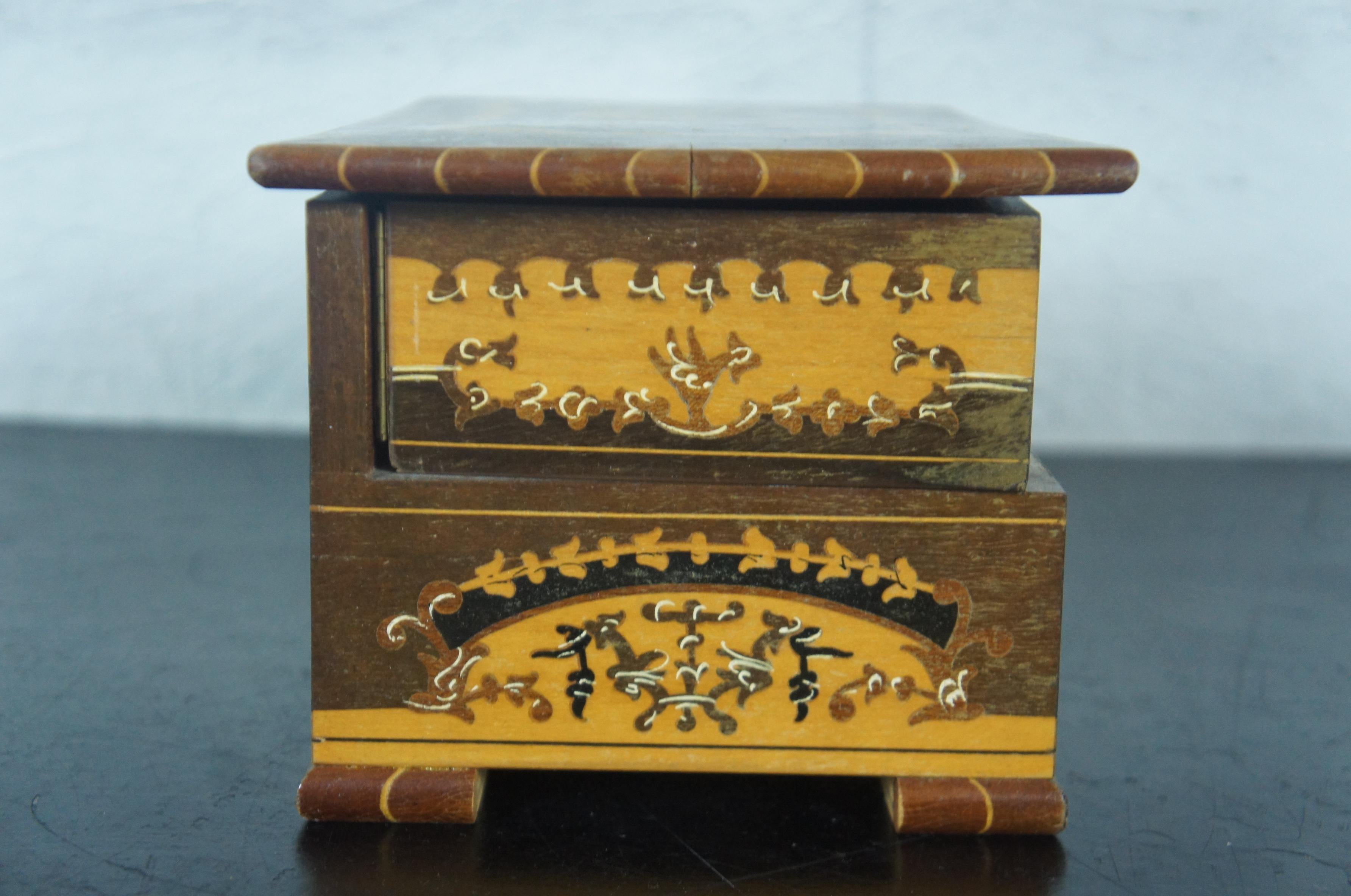 Vintage Swiss Reuge Italian Marquetry Music Jewelry Box Dancing Ballerina 1
