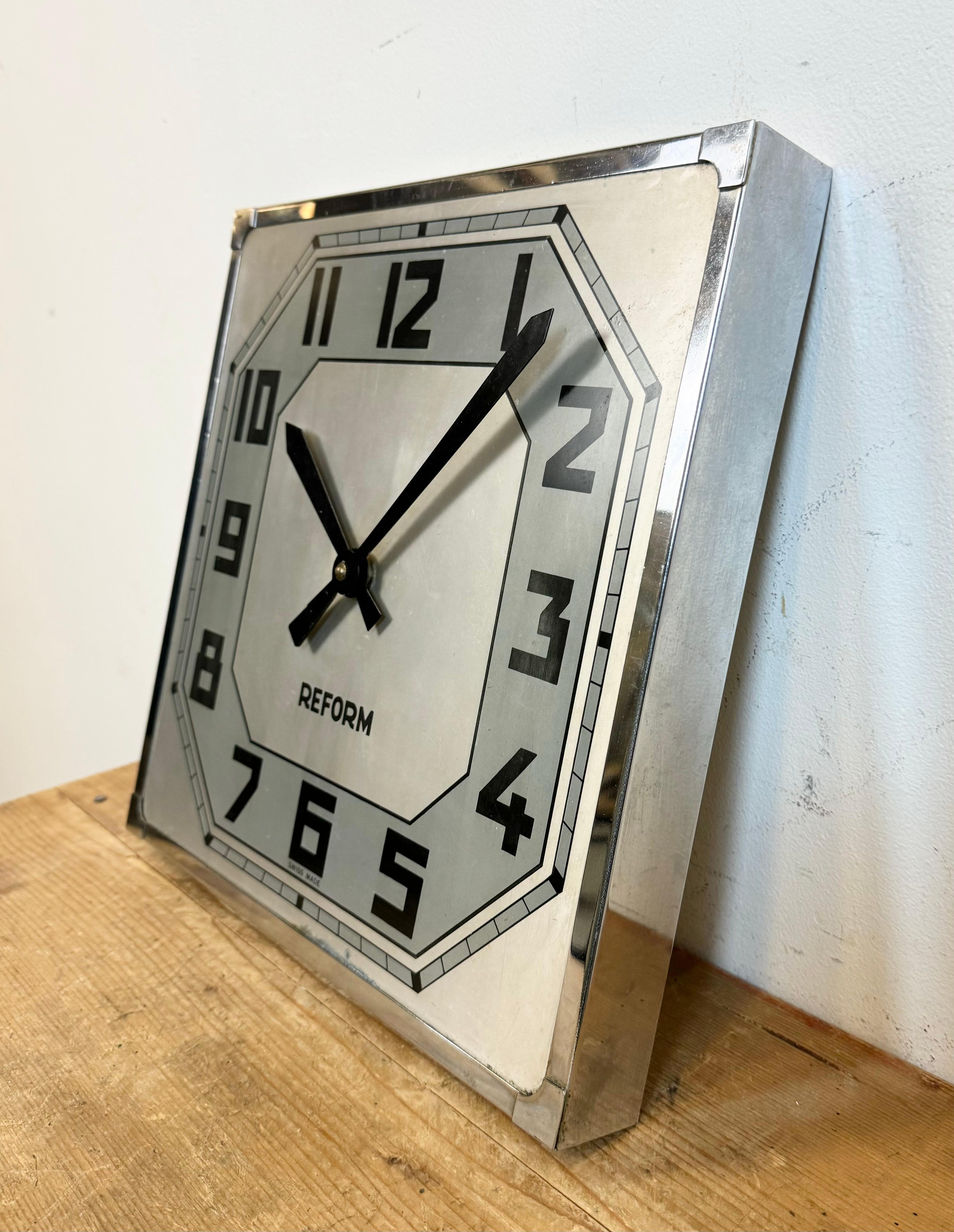 Industrial Vintage Swiss Square Wall Clock from Reform, 1950s For Sale