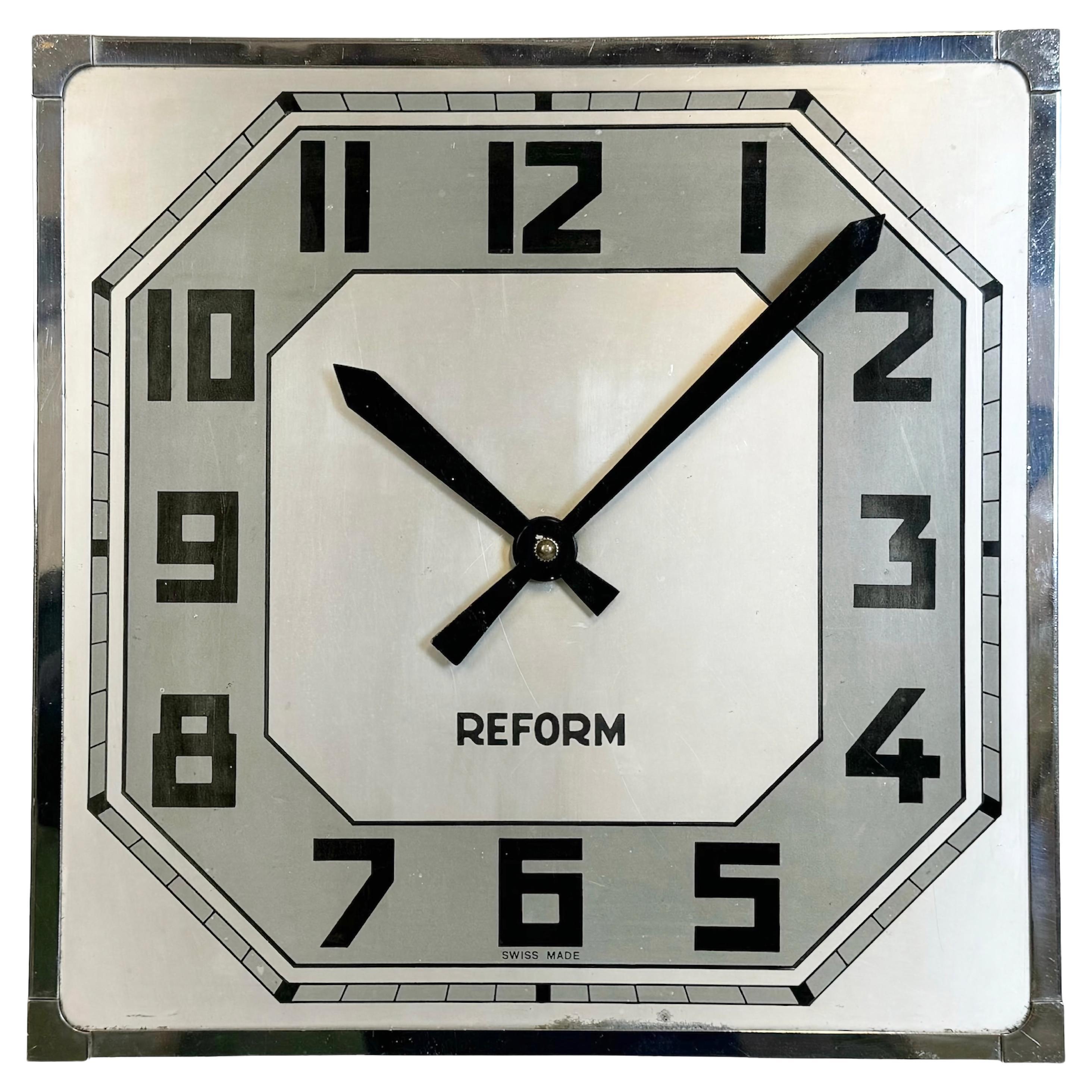 Vintage Swiss Square Wall Clock from Reform, 1950s For Sale