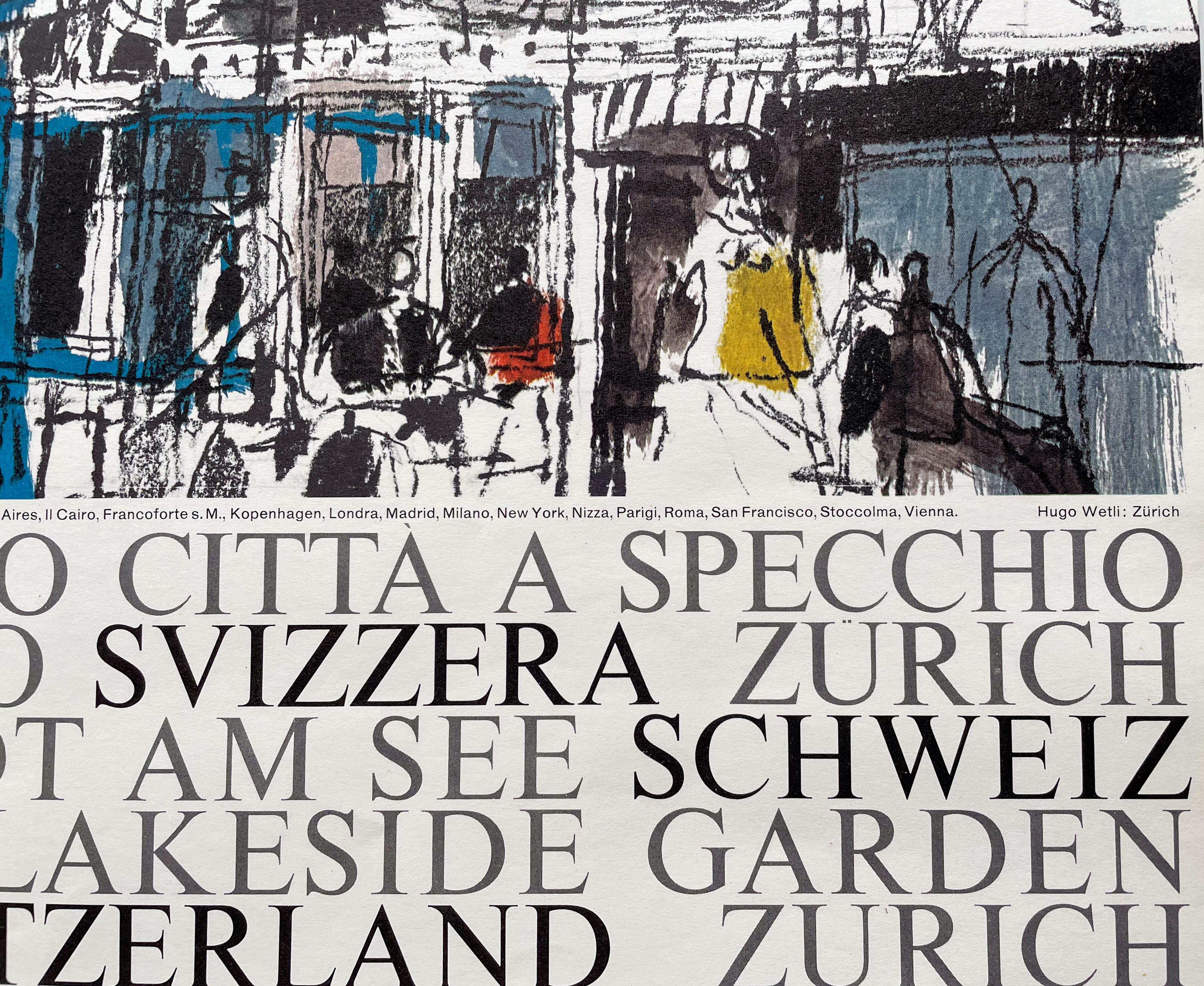 Suisse Affiche de voyage suisse vintage, jardin en bord de lac de Zurich en vente