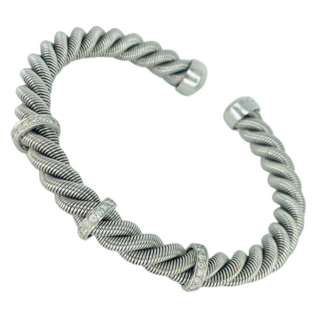 Bracelet jonc vintage pivotant de 8 mm avec diamants d'un poids total de 1,00 carat, or blanc 18 carats, Italie en vente