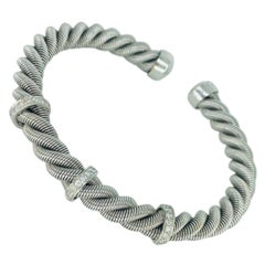 Bracelet jonc vintage pivotant de 8 mm avec diamants d'un poids total de 1,00 carat, or blanc 18 carats, Italie