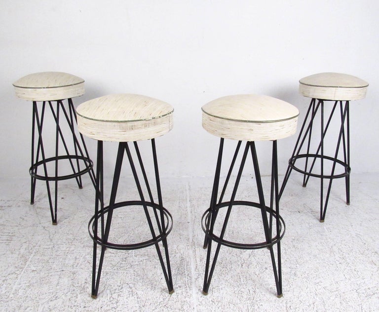 Vintage Swivel Bar Stools with Hairpin Legs after Frederick Weinberg at
