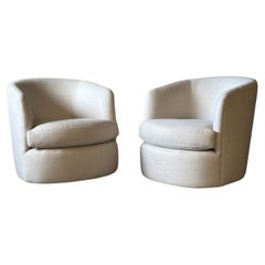 Drehstühle im Vintage-Stil aus Schumacher-Leinen, Paar
