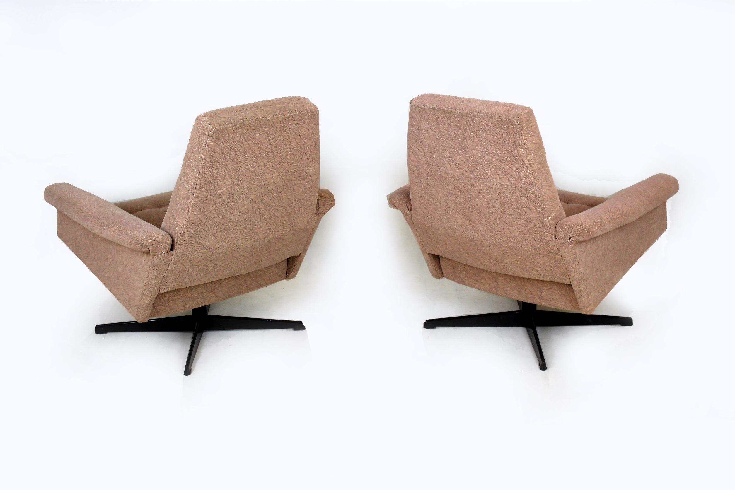 Mid-Century Modern Fauteuils club pivotants vintage, années 1970, lot de 2 en vente