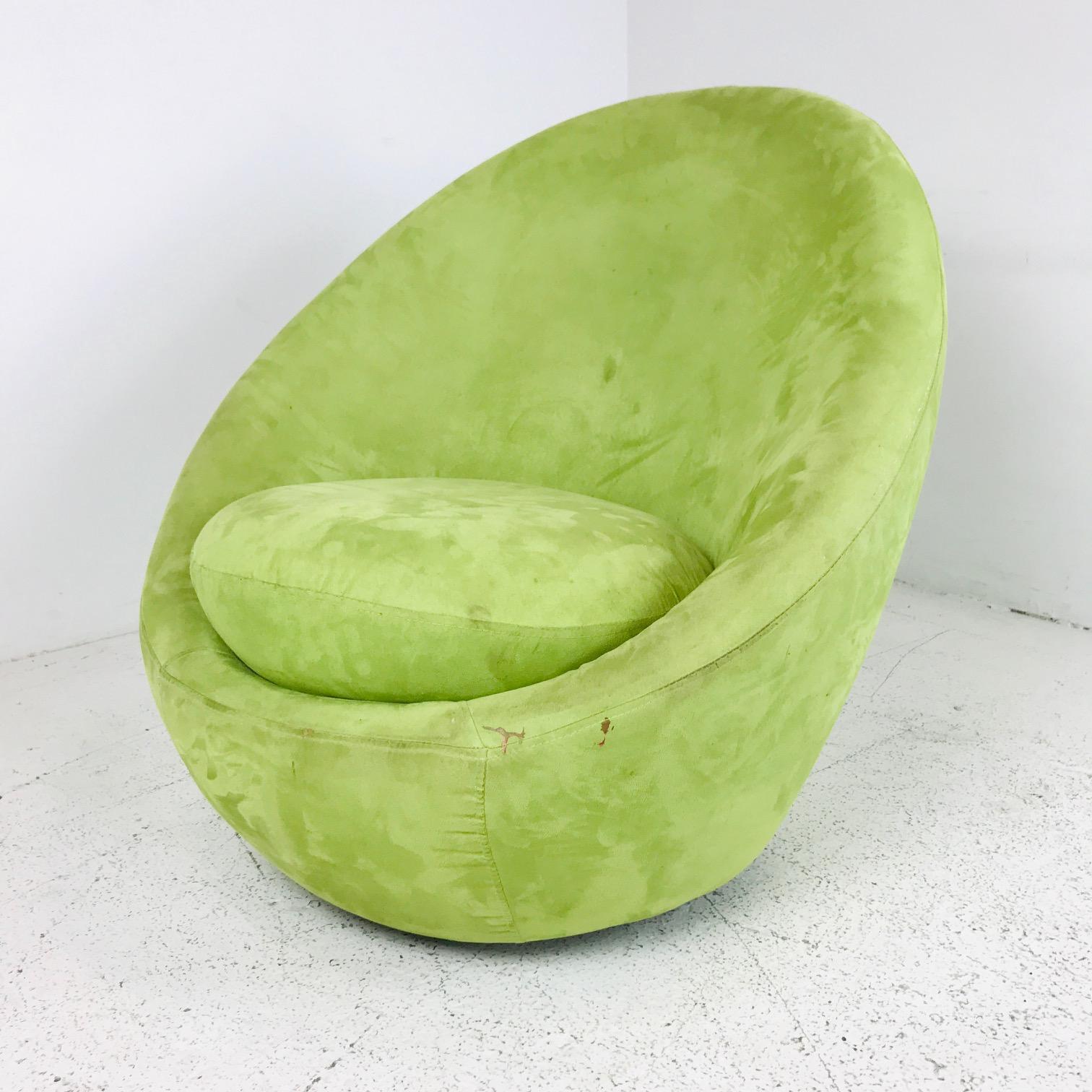 Suede Vintage Swivel Egg Chair in the Style of Milo Baughman